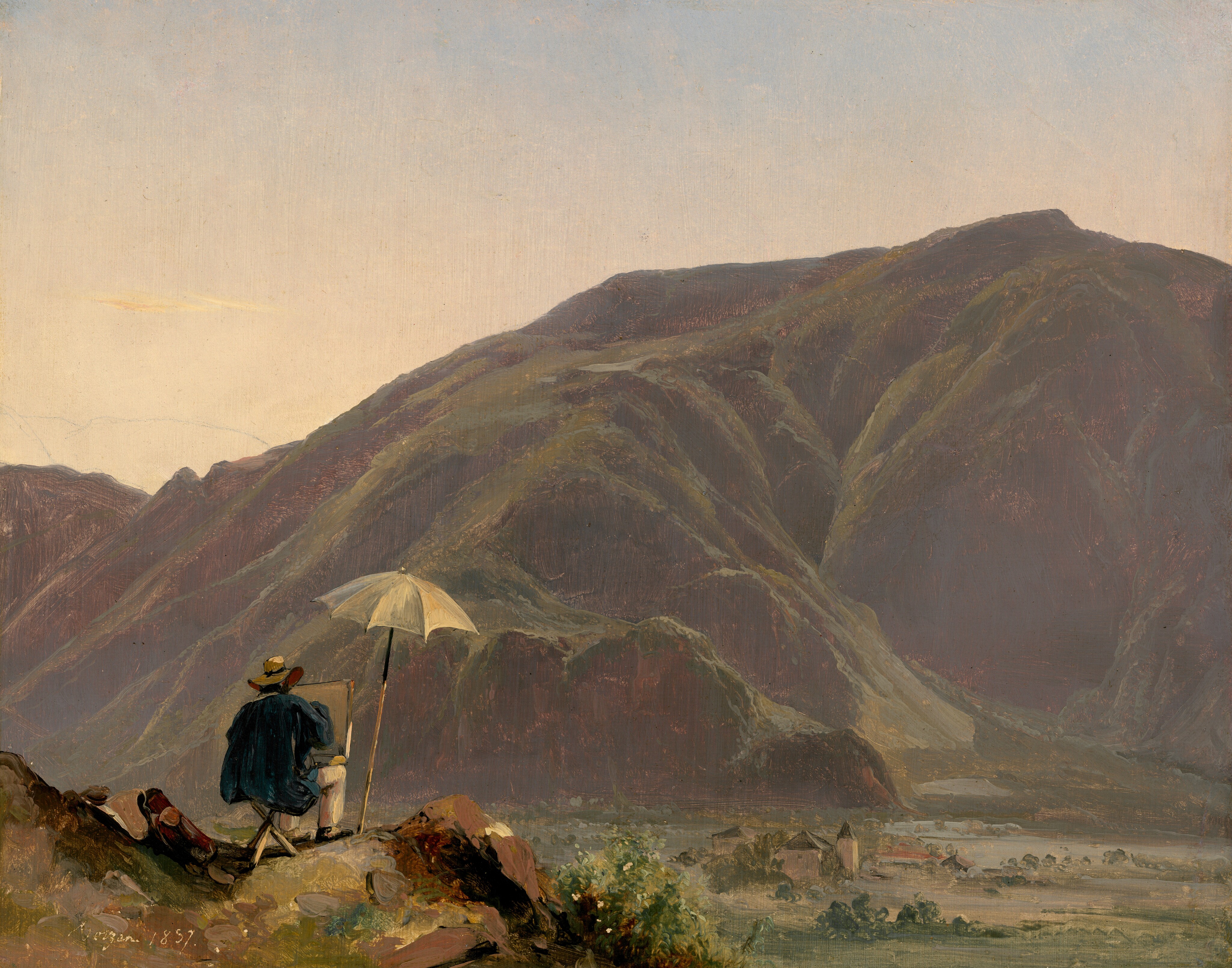 Краєвид на Боцен з художником by Jules Coignet - 1837 - 31 x 39 см 