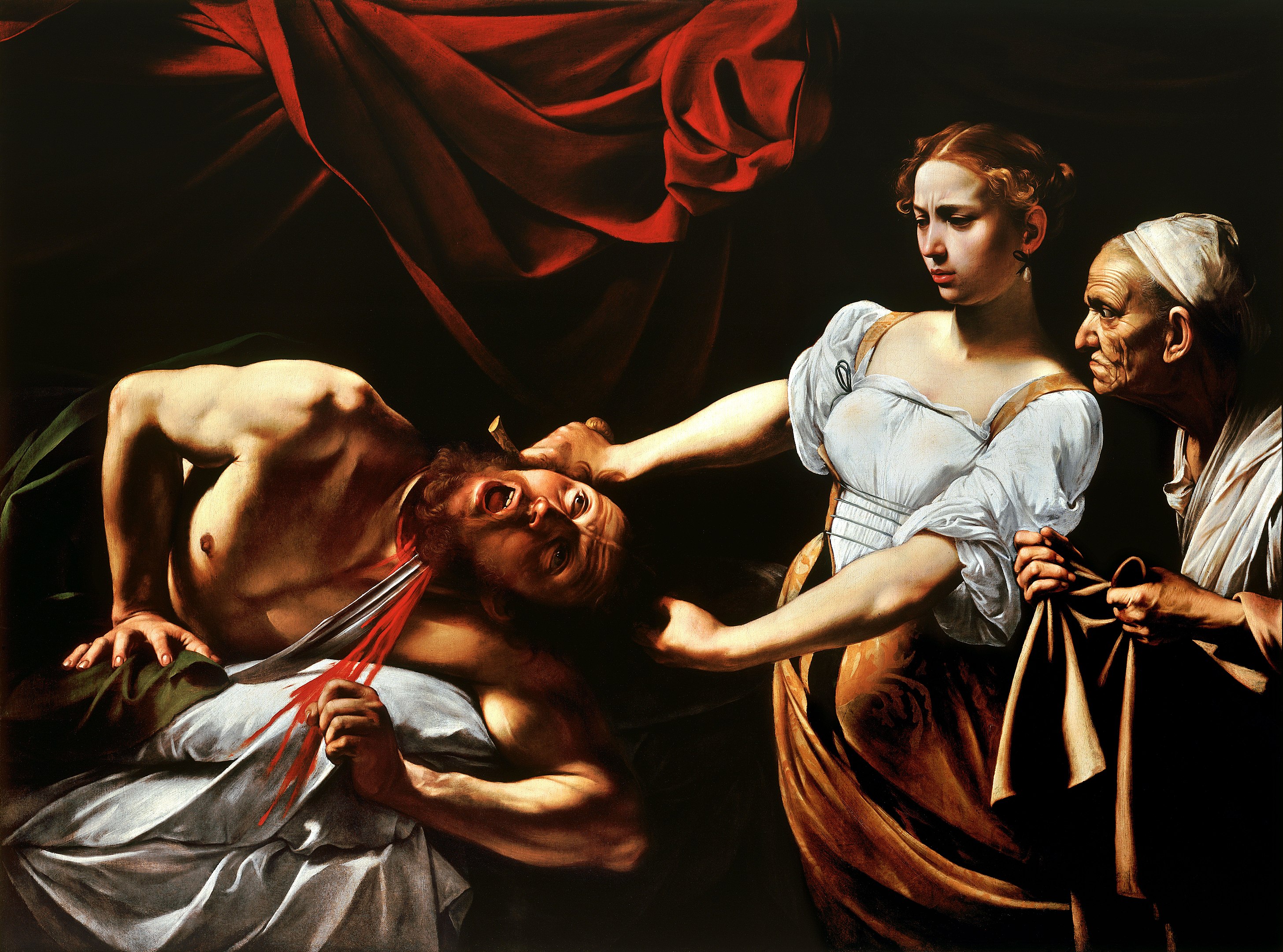 جوديث تقطع رأس هولوفرنيس by  Caravaggio - 1598–1599 أو 1602 - الأبعاد: 195 × 145 سم 