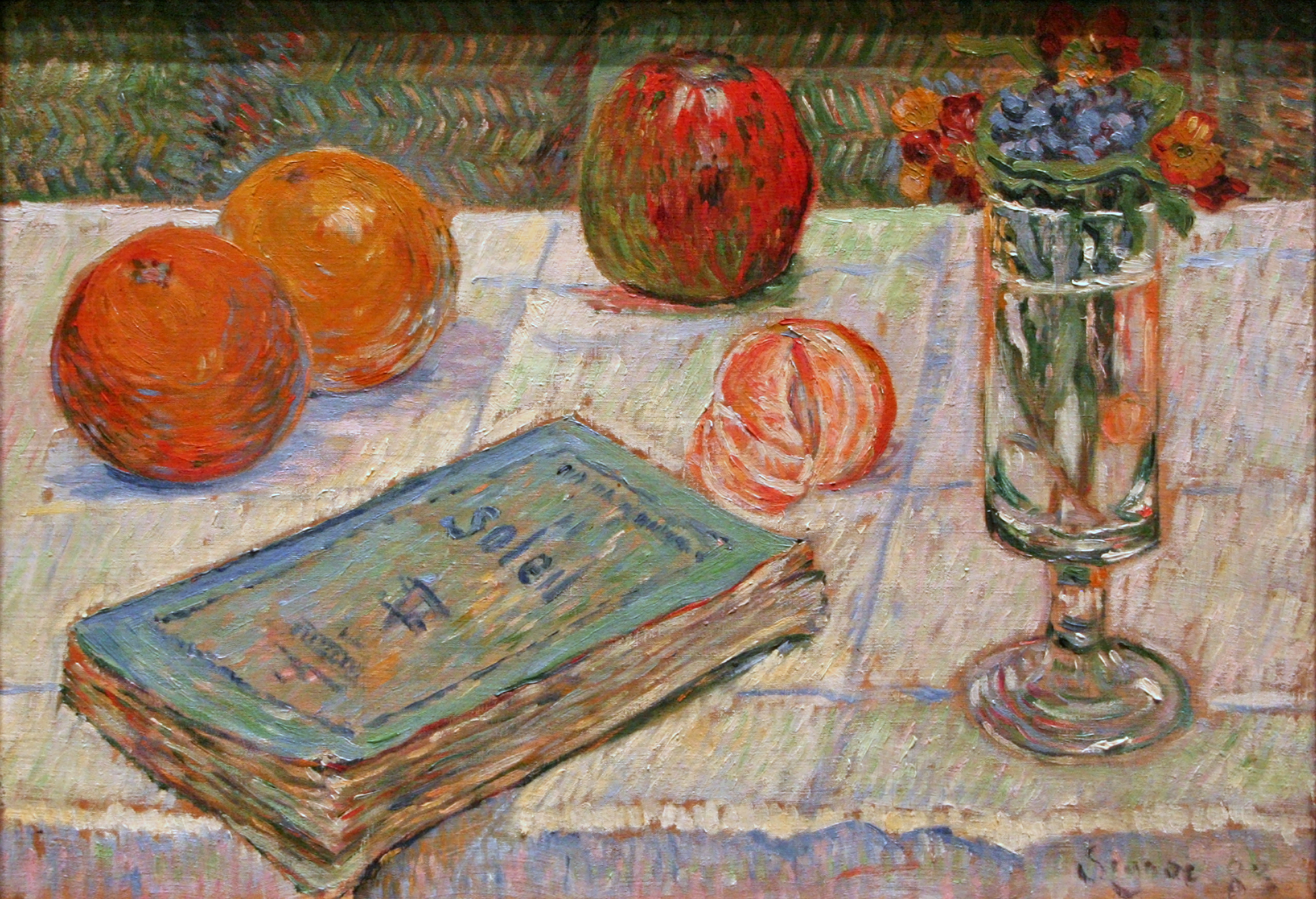 靜物: 書和橘子 by Paul Signac - 1883 年 - 32.5 x 46.5 釐米 