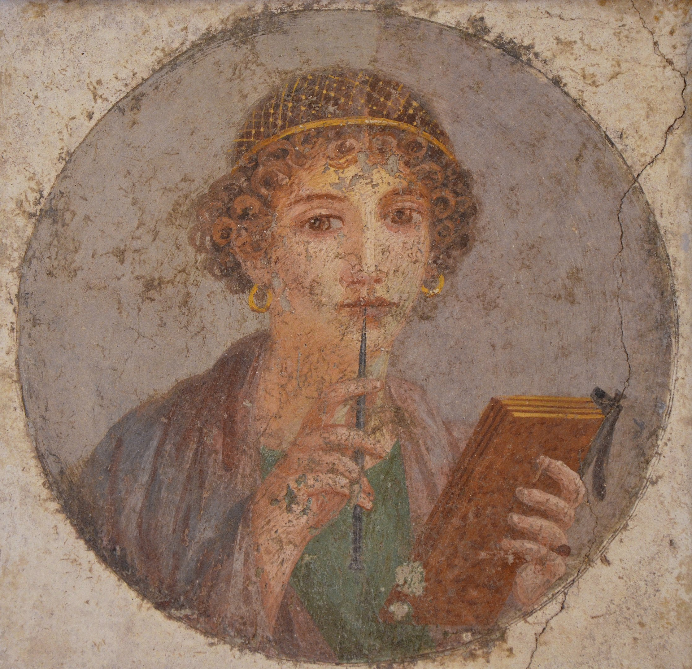 Femme avec des tablettes de cire et un stylet by Artiste Inconnu - 50-79 - 38 x 37 cm 