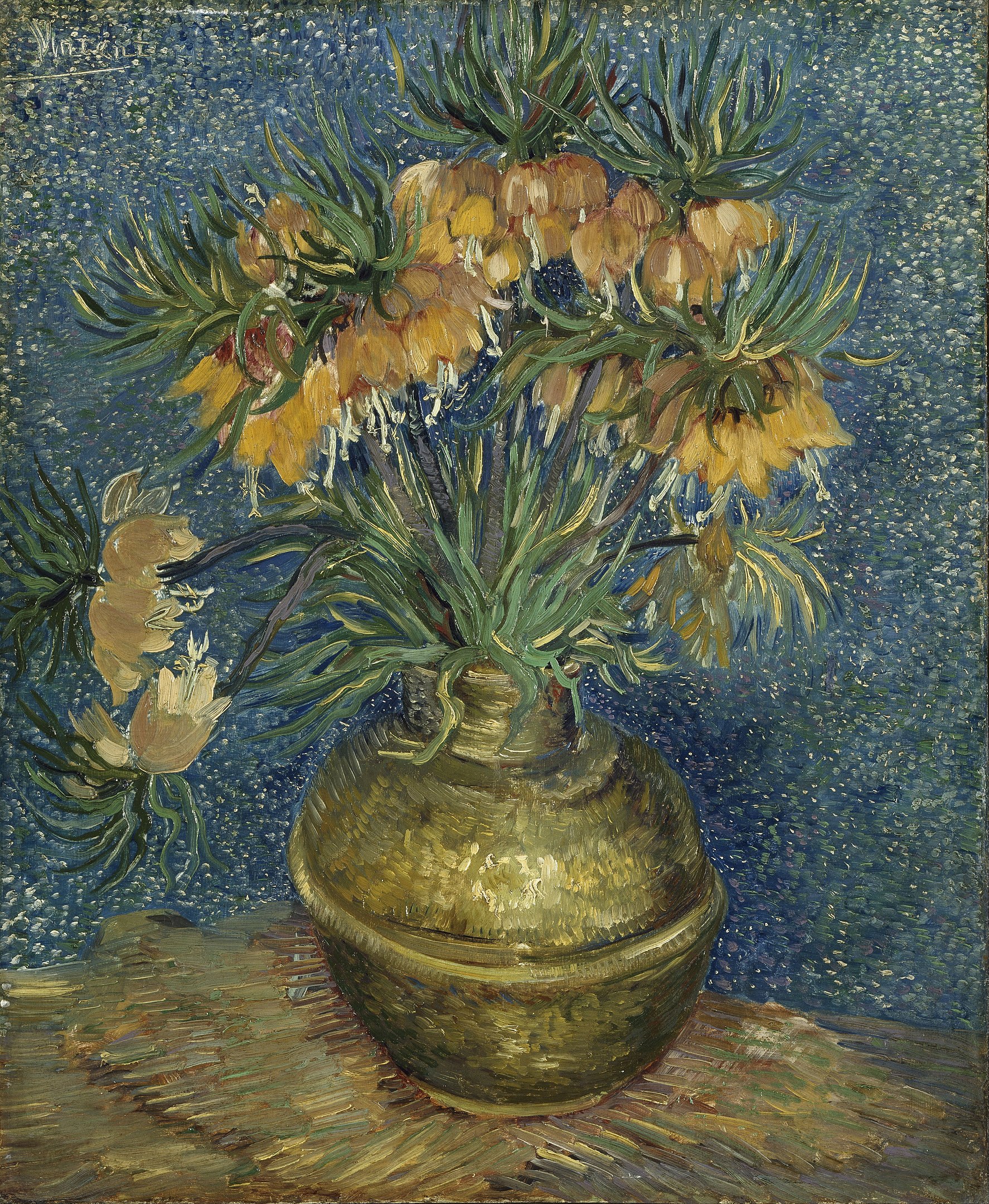 Bakır Vazoda İmparatorluk Lâleleri(orig. "Imperial Fritillaries in a Copper Vase") by Vincent van Gogh - 1887 - 60 x 76 cm Musée d'Orsay