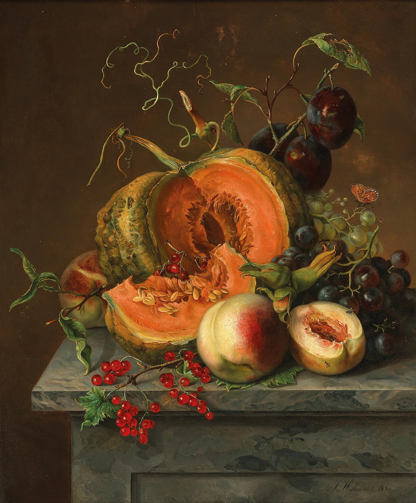 Натюрморт із фруктами й гарбузом by Jeanne Marie Joséphine Hellemans - 1830 - 51,5 x 42 см 