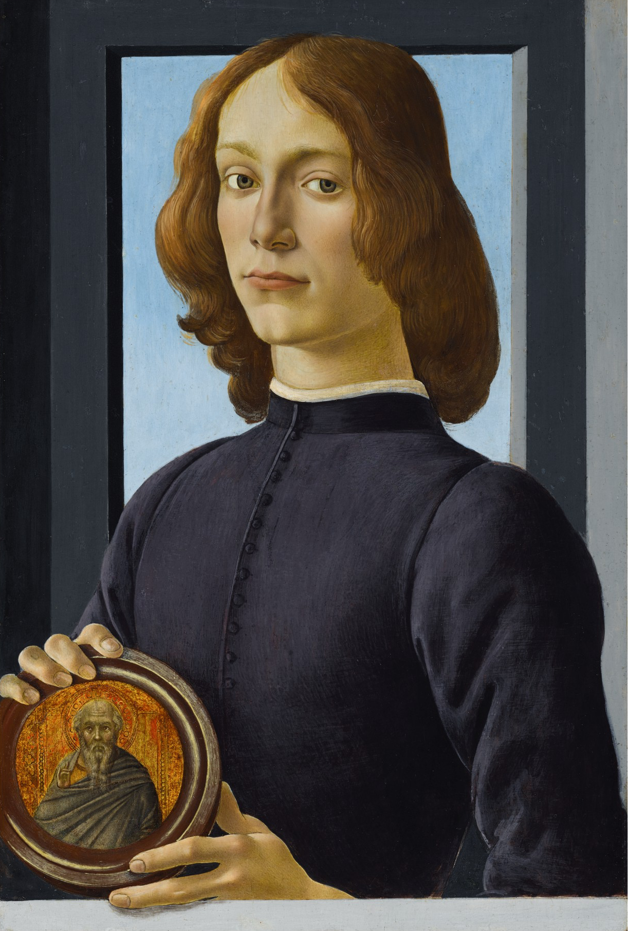 Portrait of a Young Man Holding a Roundel by Sandro Botticelli - c. 1470-1480 - 58.4 x 39.4 cm private collection
