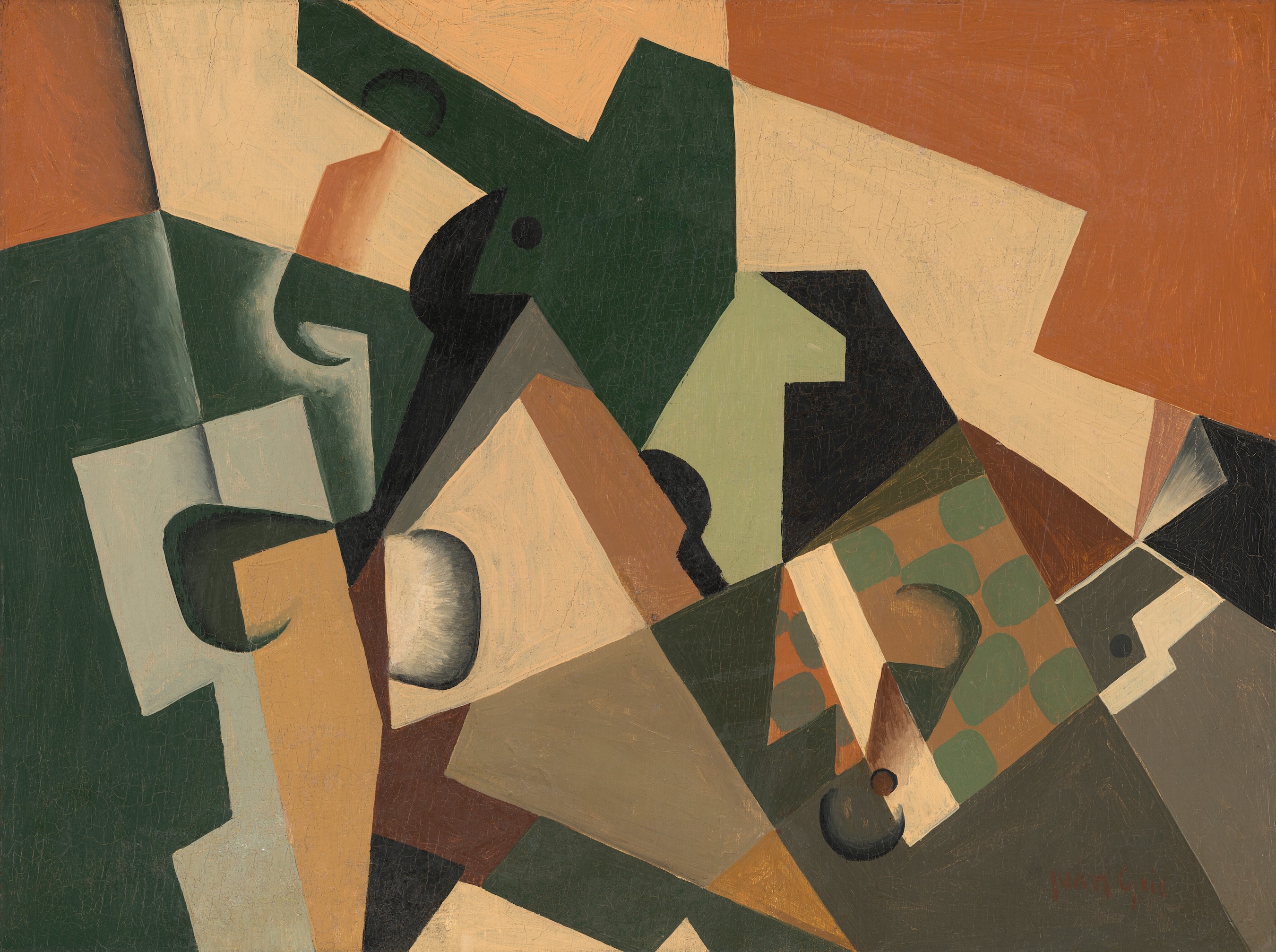 玻璃和棋盘 by 胡安 · 格里斯 - c. 1917 - 29.85 × 41.28 cm 