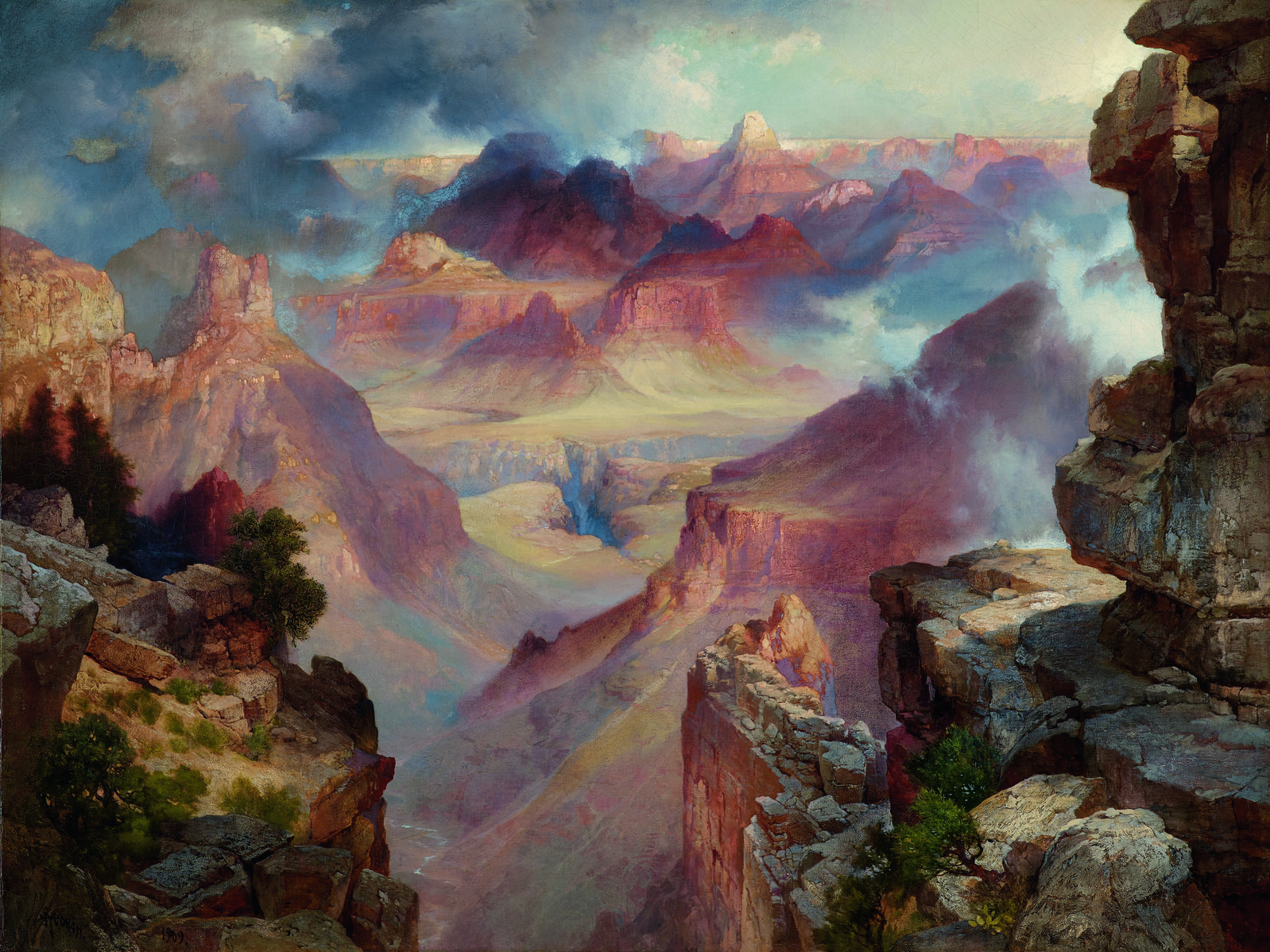 Grand Canyon dell'Arizona al tramonto by Thomas Moran - 1909 - 76,2 x 101,6 cm collezione privata