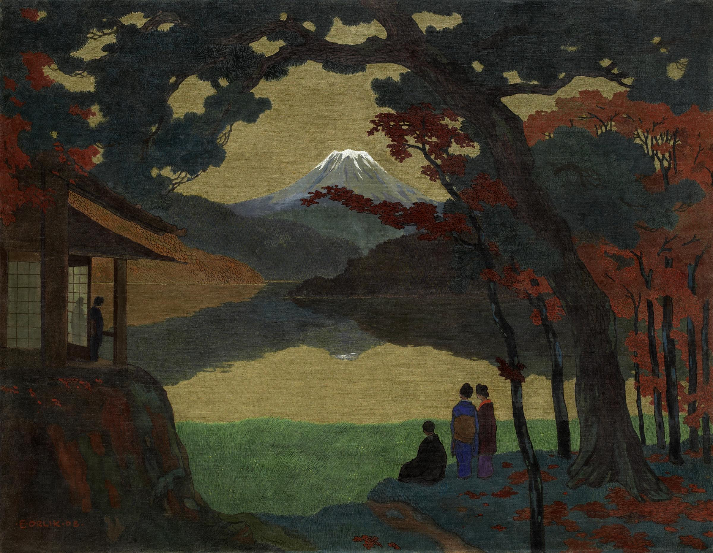Landschaft mit Mount Fuji in der Ferne by Emil Orlik - 1908 - 120,5 x 154,5 cm Private Sammlung