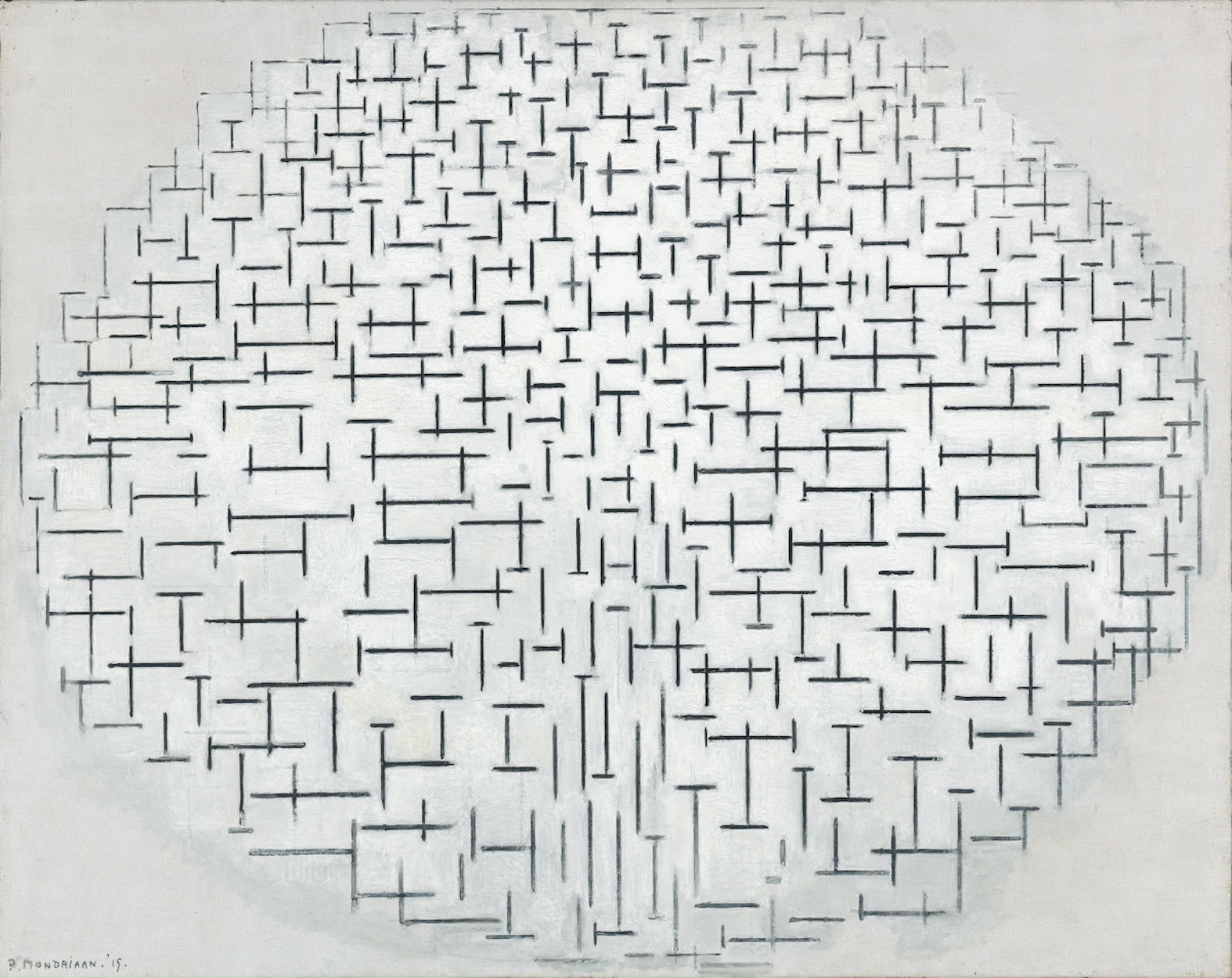 Composition 10 in Black and White by Piet Mondrian - 1915 - 85.8 × 108.4 cm Kröller-Müller Museum