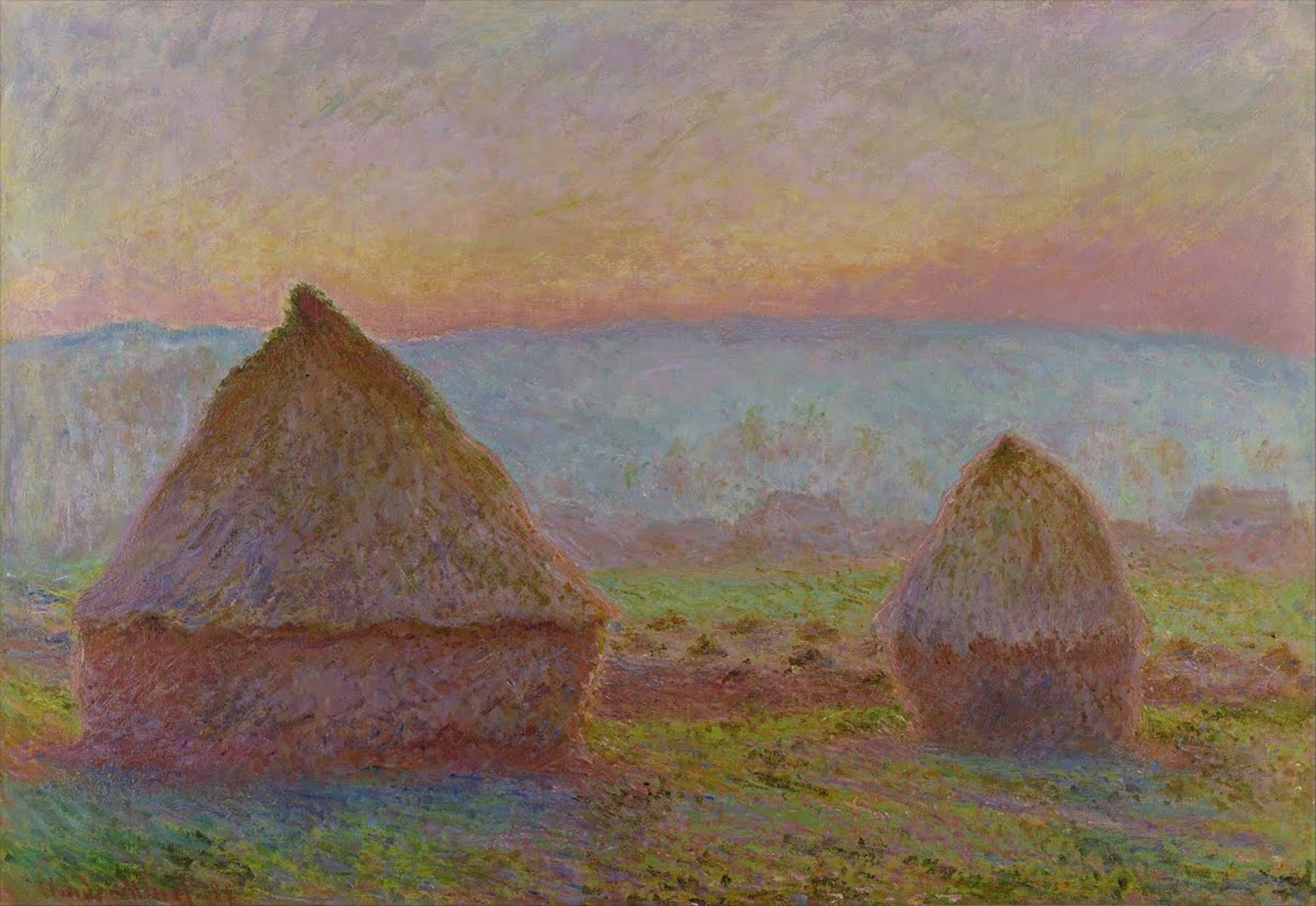 吉维尼的谷堆； 傍晚的太阳 by 克劳德· 莫奈 - 1888/1889 - 92 x 65 cm 