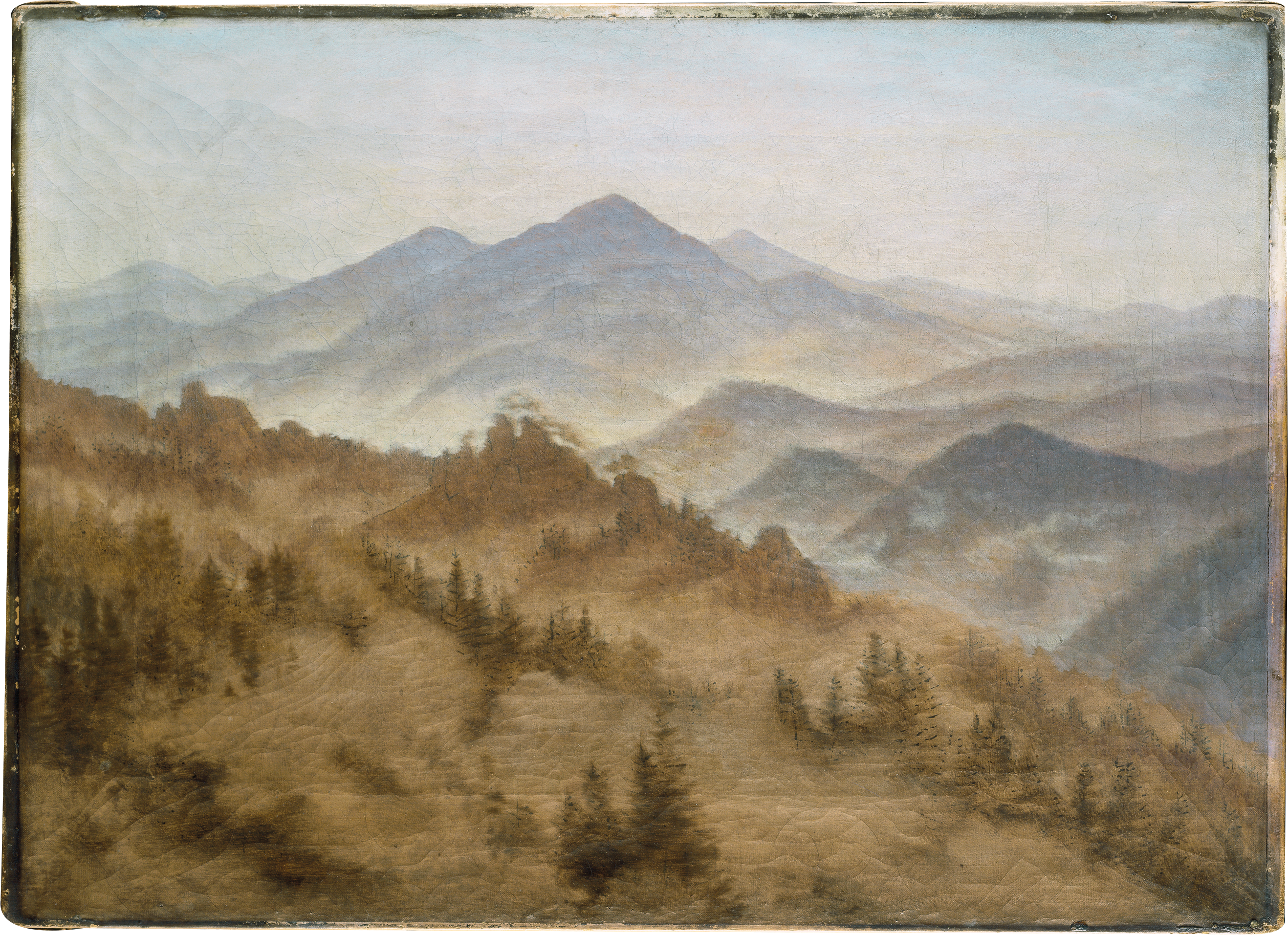 جبال بين الضباب المتصاعد by Caspar David Friedrich - نحو 1835 م - 34.9 × 48.5 س 