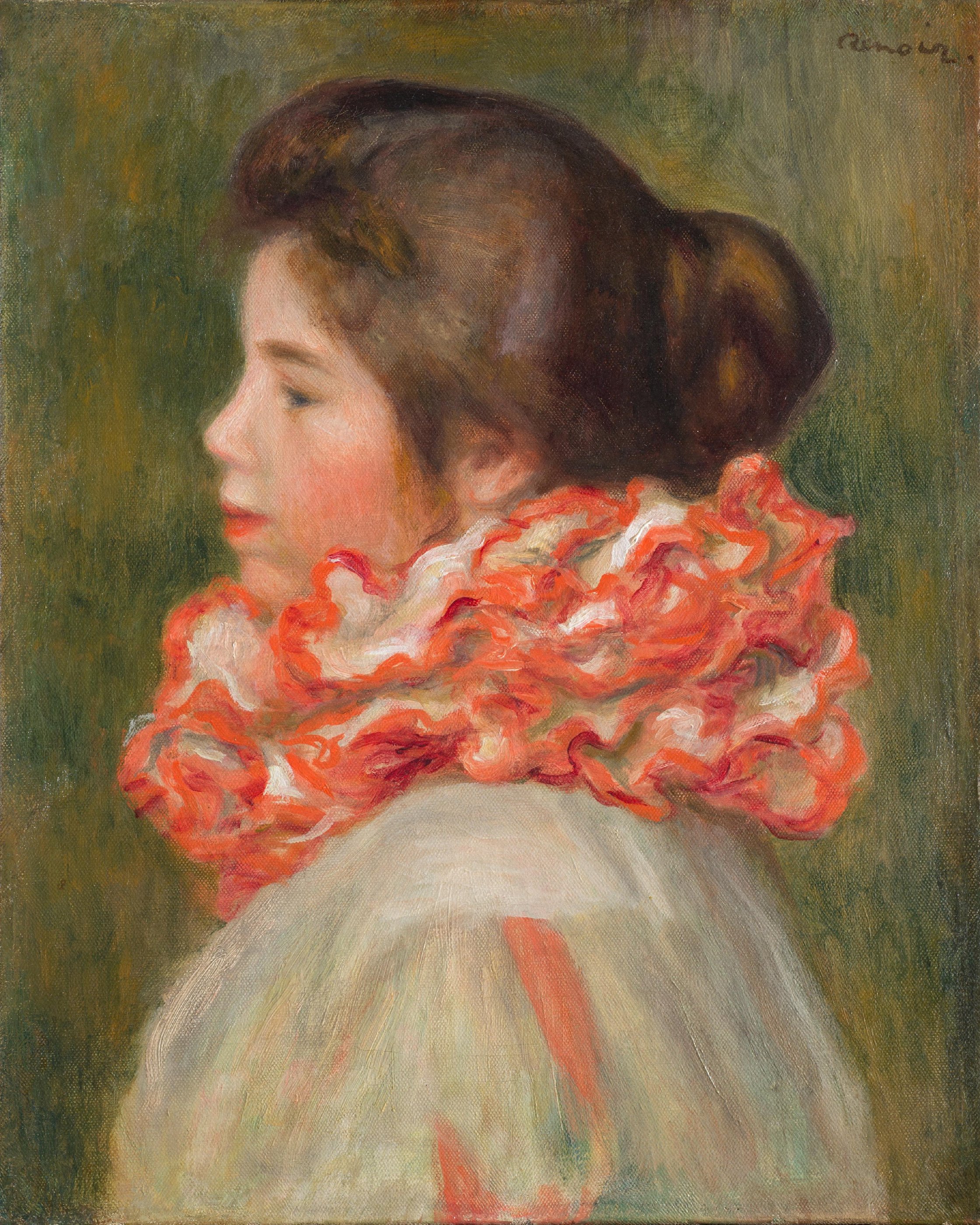 Fata cu guler roșu plisat by Pierre-Auguste Renoir - cca. 1896 - 41.3 x 33.3 cm 