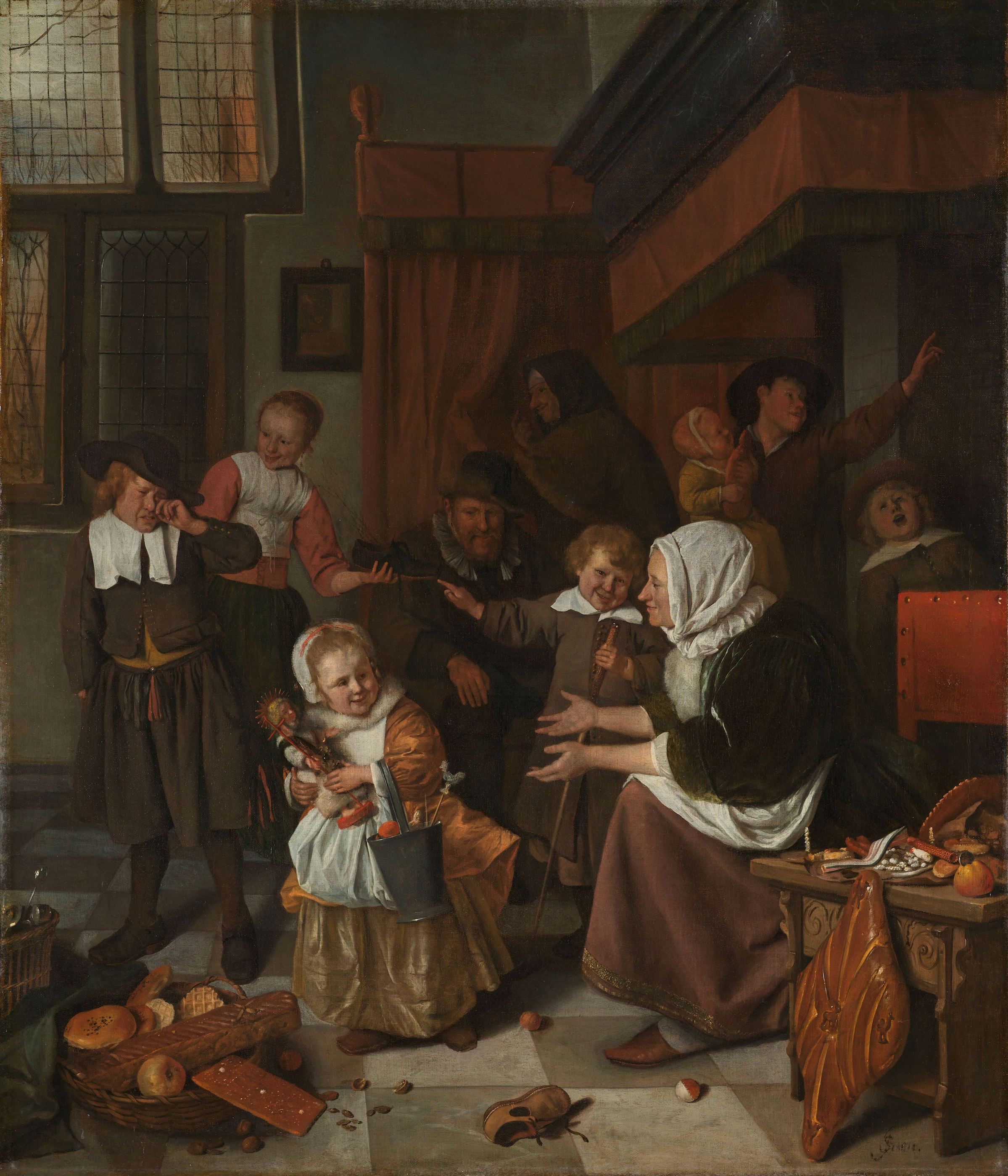 وليمة القديس نيكولاس! by Jan Steen - 1665 - 1668 - الأبعاد: 82 × 70.5 سم 