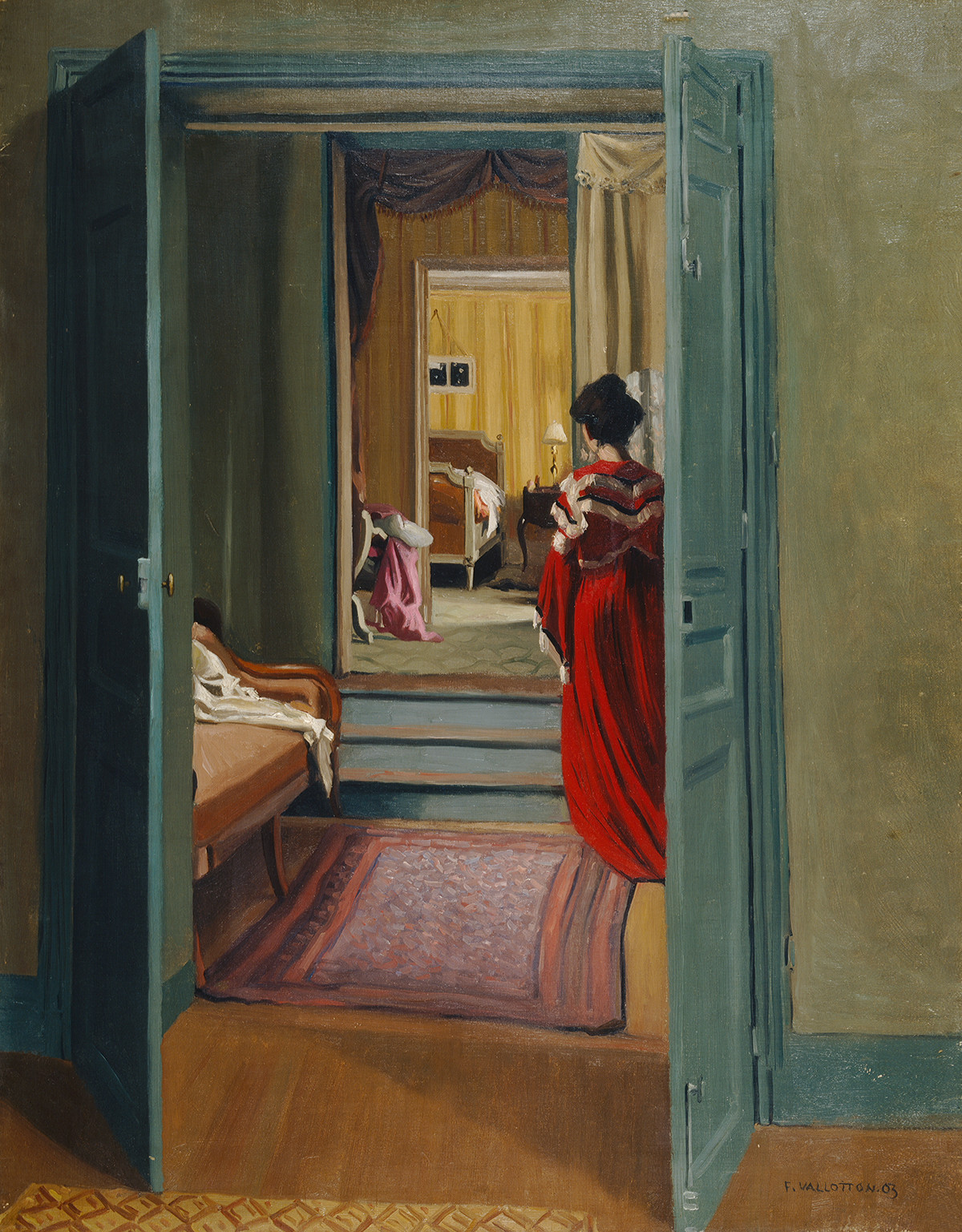 有红衣女子的室内景象 by 费利克斯 瓦洛顿 - 1903 - 92.5 x 70.5 cm 苏黎世美术馆