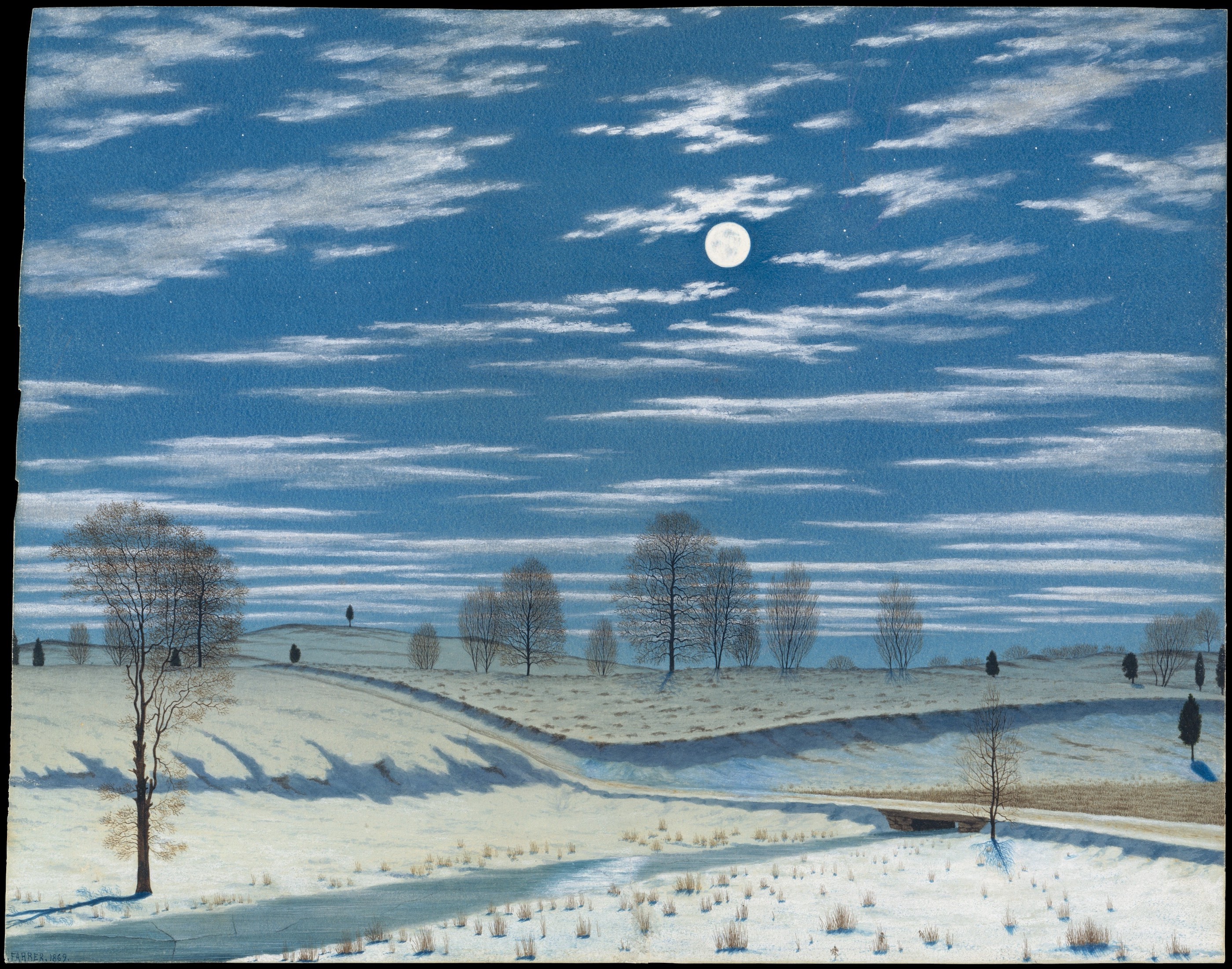 Winter Scene in Moonlight by Henry Farrer - 1869 - 30.2 x 38.6 cm Metropolitan Museum of Art