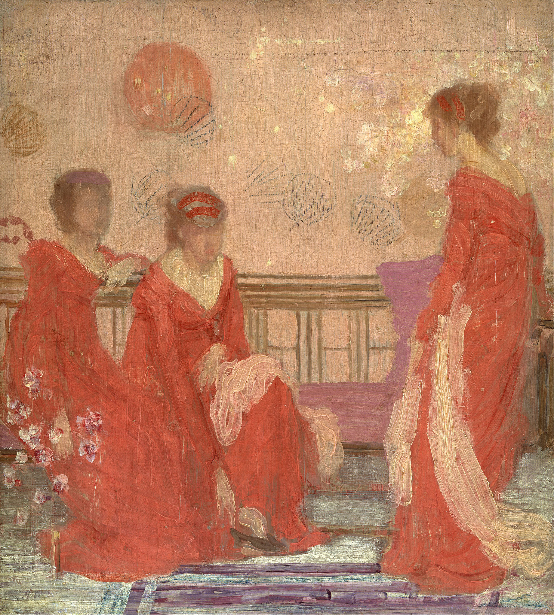 Harmonie v béžových barvách a červené by James Abbott McNeill Whistler - asi 1896 - 55.6 x 396.9 cm 
