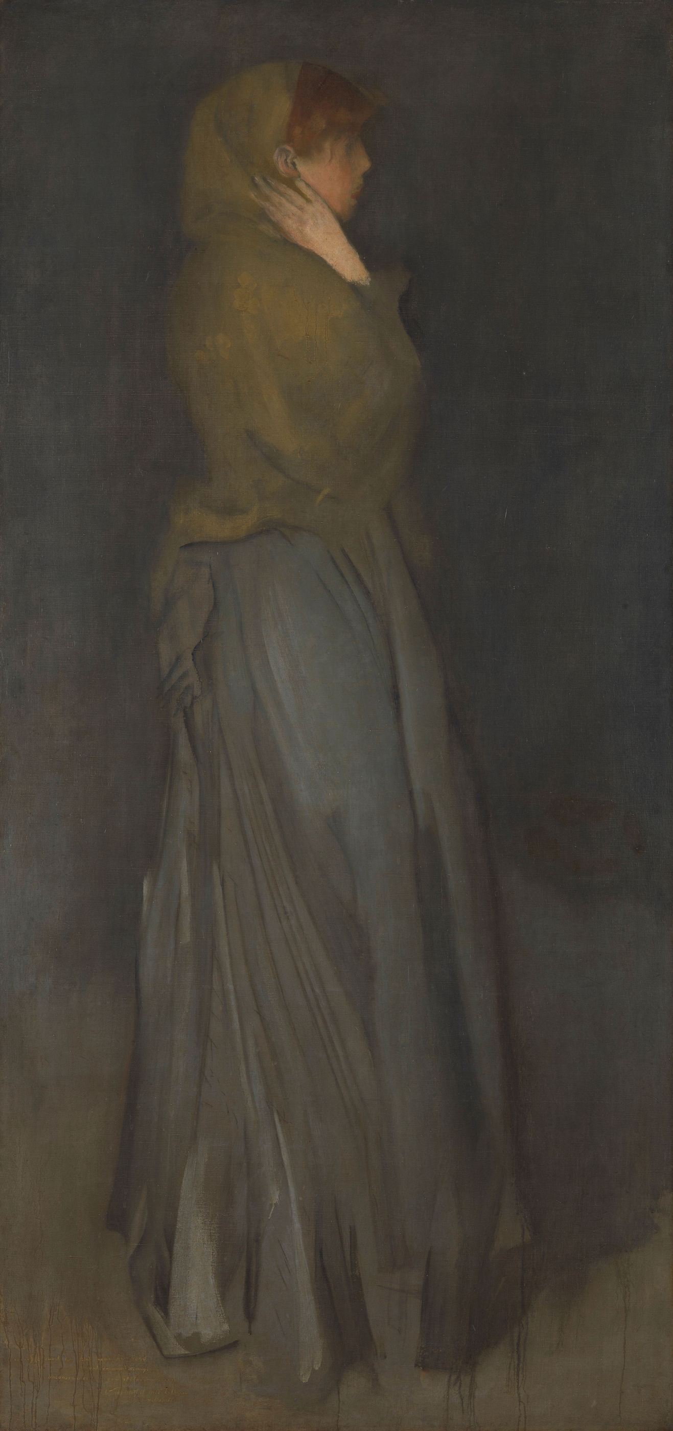 Aranžmá ve žluté a šedé barvě: Effie Deansová by James Abbott McNeill Whistler - cca 1878 - 194 cm × 93 cm 