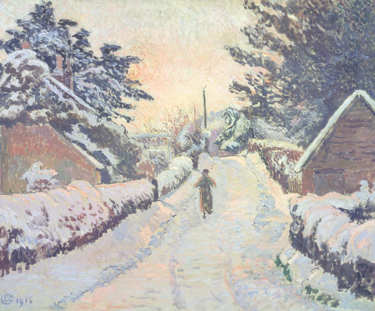Ivy Cottage, Coldharbour: zon en sneeuw by Lucien Pissarro - 1916 - 53 x 64,4 cm 