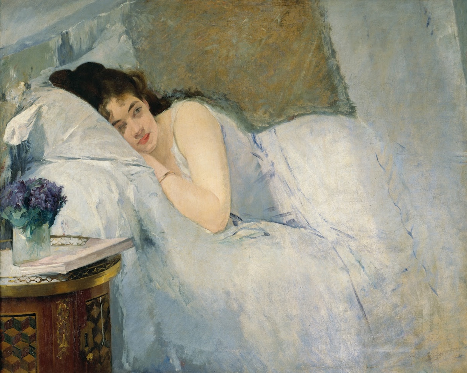 دختر در حال بیدارشدن by Eva Gonzalès - ۱۸۷۷/۱۸۷۸ حدود - ۸۱.۱ × ۱۰۰.۱ سانتی‌متر 