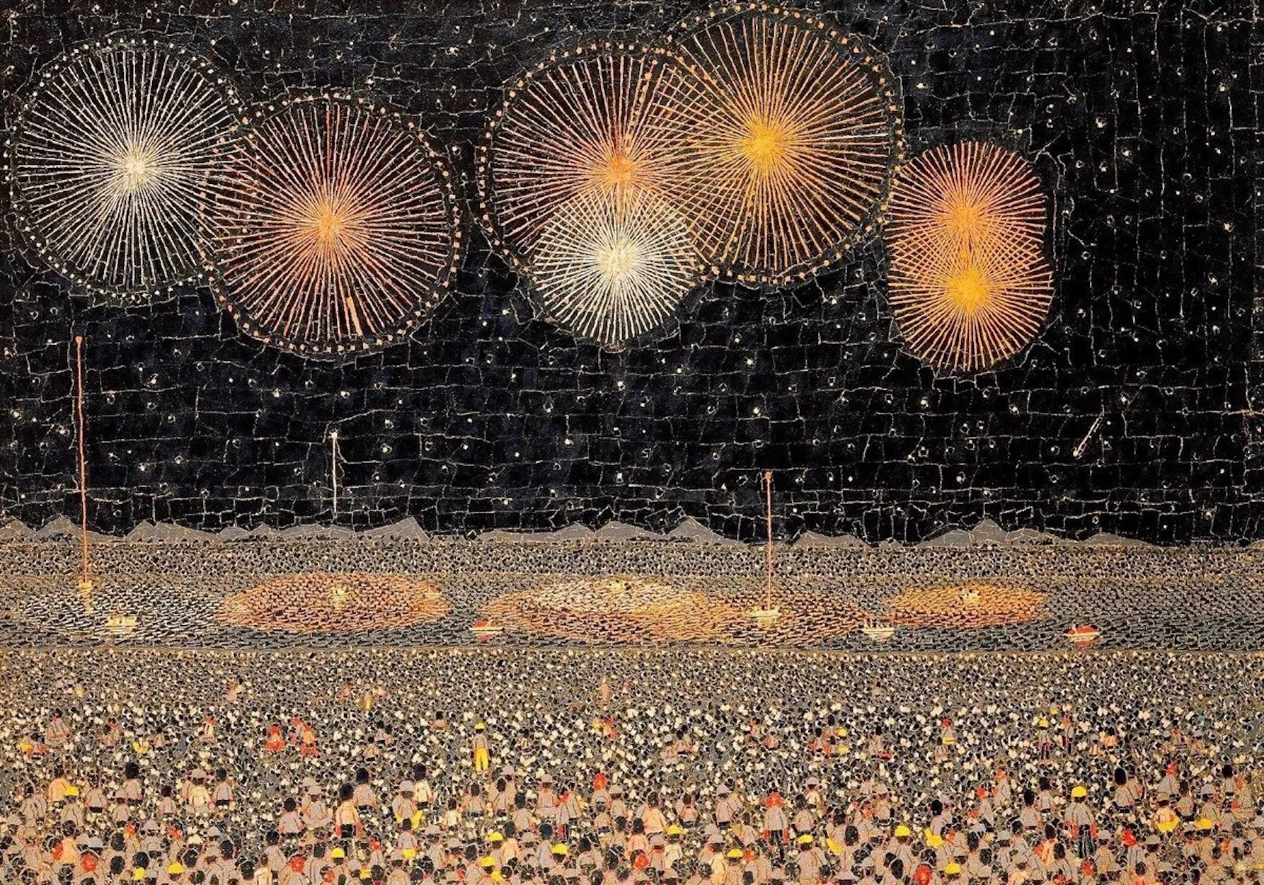나가오카의 불꽃놀이(Fireworks in Nagaoka) by Kiyoshi Yamashita - 1950년 - 45 x 64 cm 