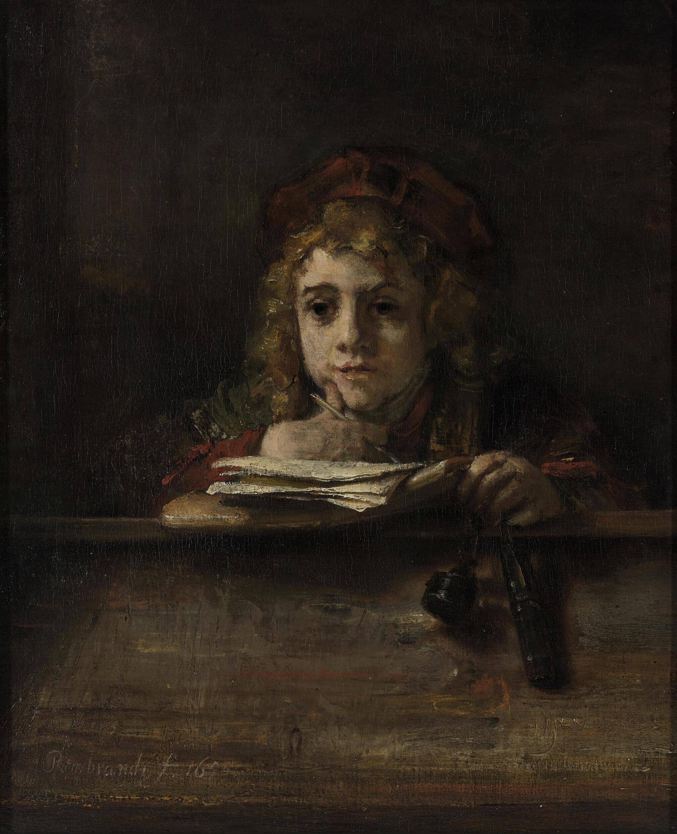 辦公桌前的泰特斯 by Rembrandt van Rijn - 1655 - 63 x 77 cm 