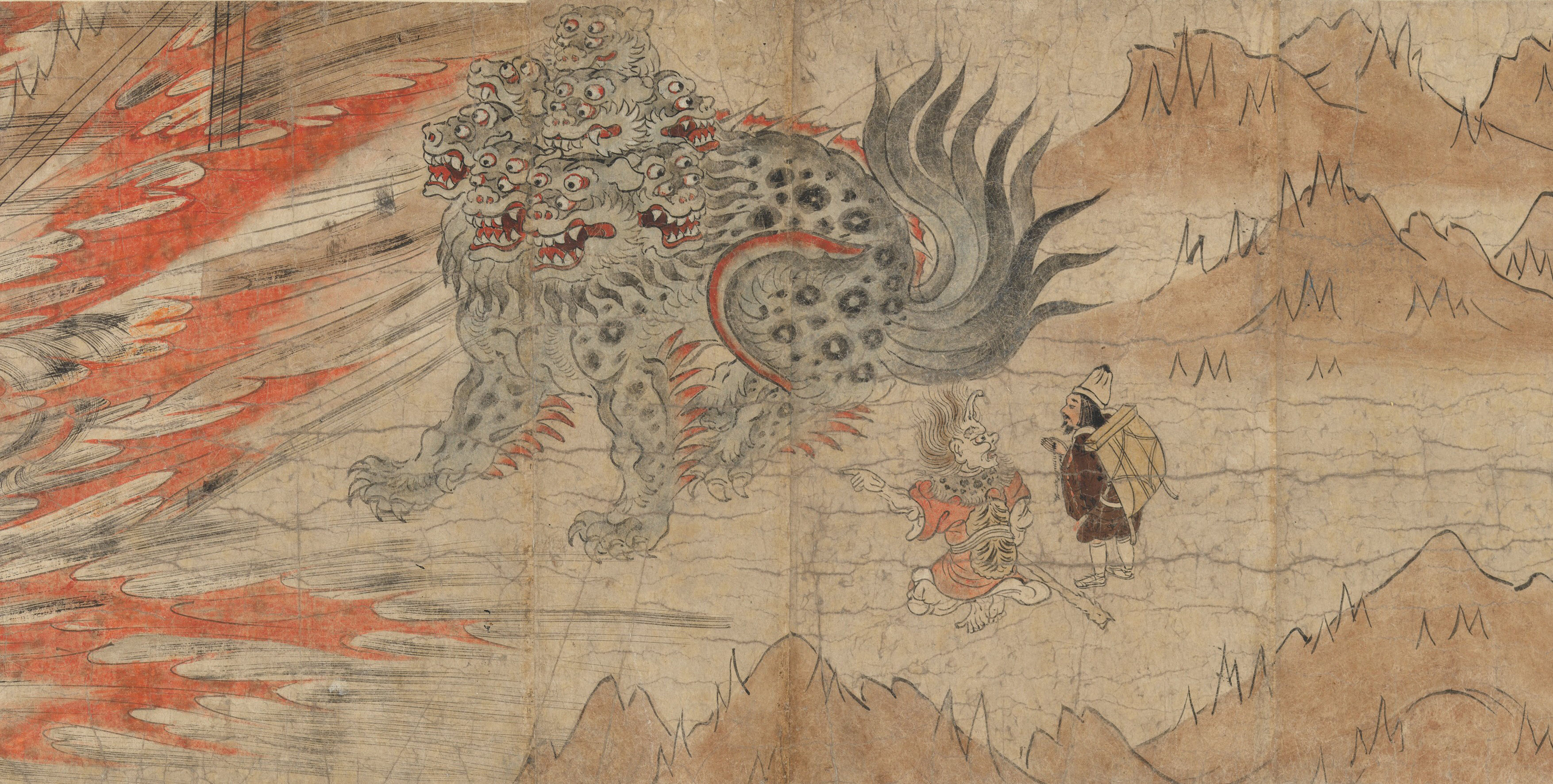 Иллюстрированные легенды храма Китано-Тэндзин by Неизвестный Художни - конец XIII века - 28.8 × 571,4 см 