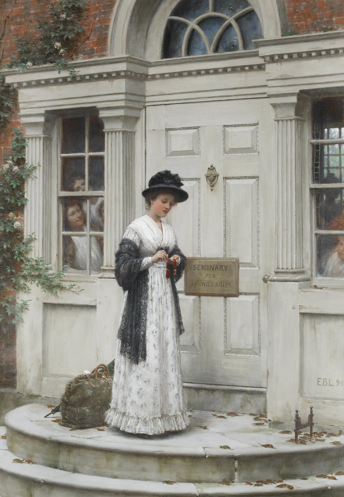The New Governess by Edmund Blair Leighton - c. 1894 - 57.7 x 39.6 cm private collection