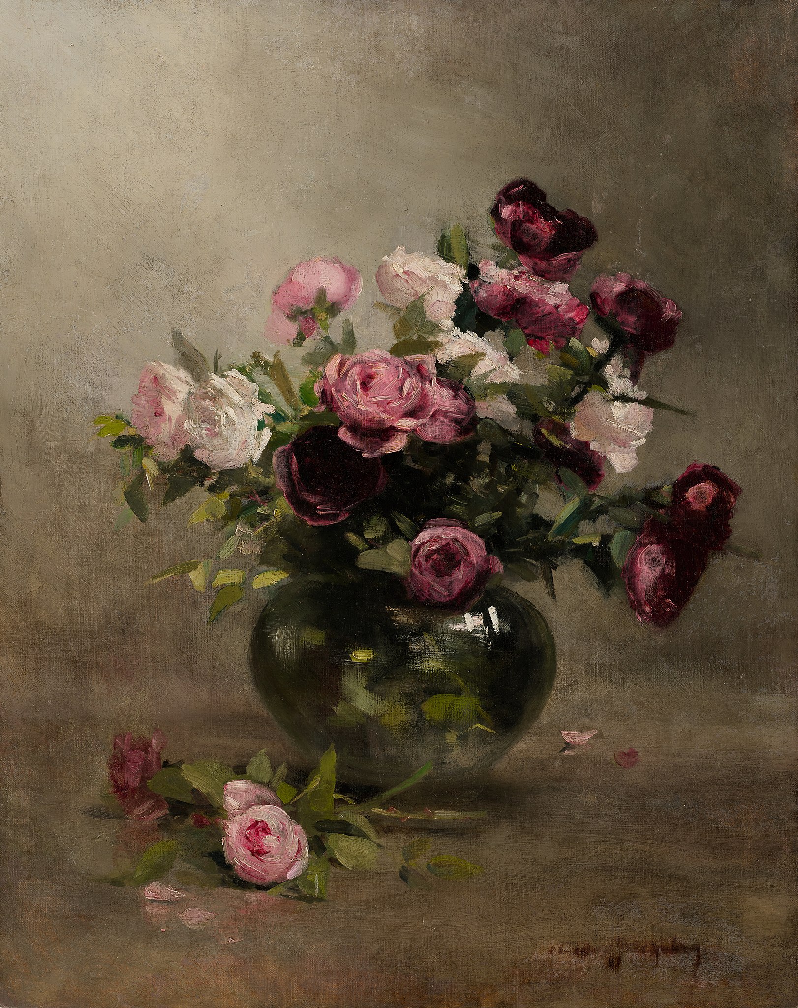 Váza s růžemi by Eva Gonzalès - krátce po roce 1870 - 79,85 × 63,34 cm 