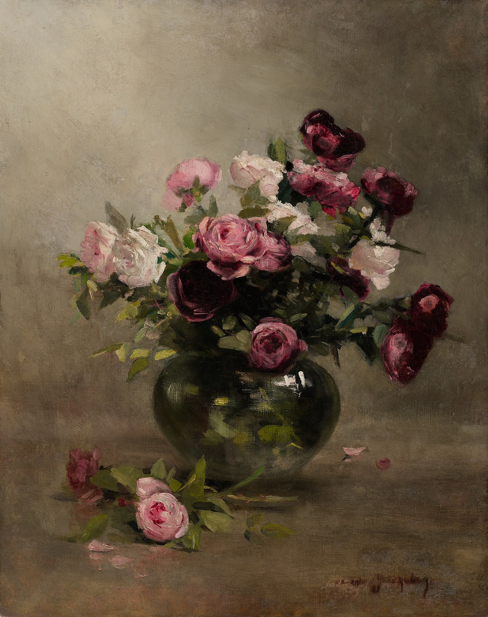 Vaso de Rosas by Eva Gonzalès - início dos anos 1870 - 79,85 × 63,34 cm 