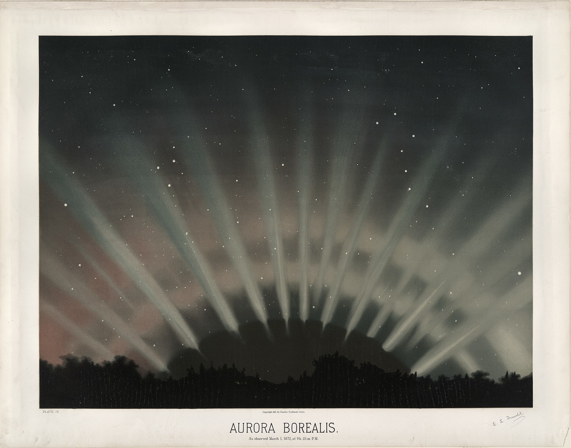 Aurora Borealis (Polární záře) by Étienne Léopold Trouvelot - 1881 - 1882 - - 