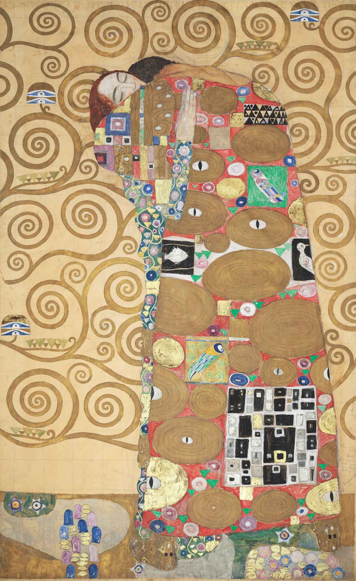 Fulfillment (Lovers) by Gustav Klimt - 1910–1911 - 200 x 102 cm Museum für angewandte Kunst (MAK)