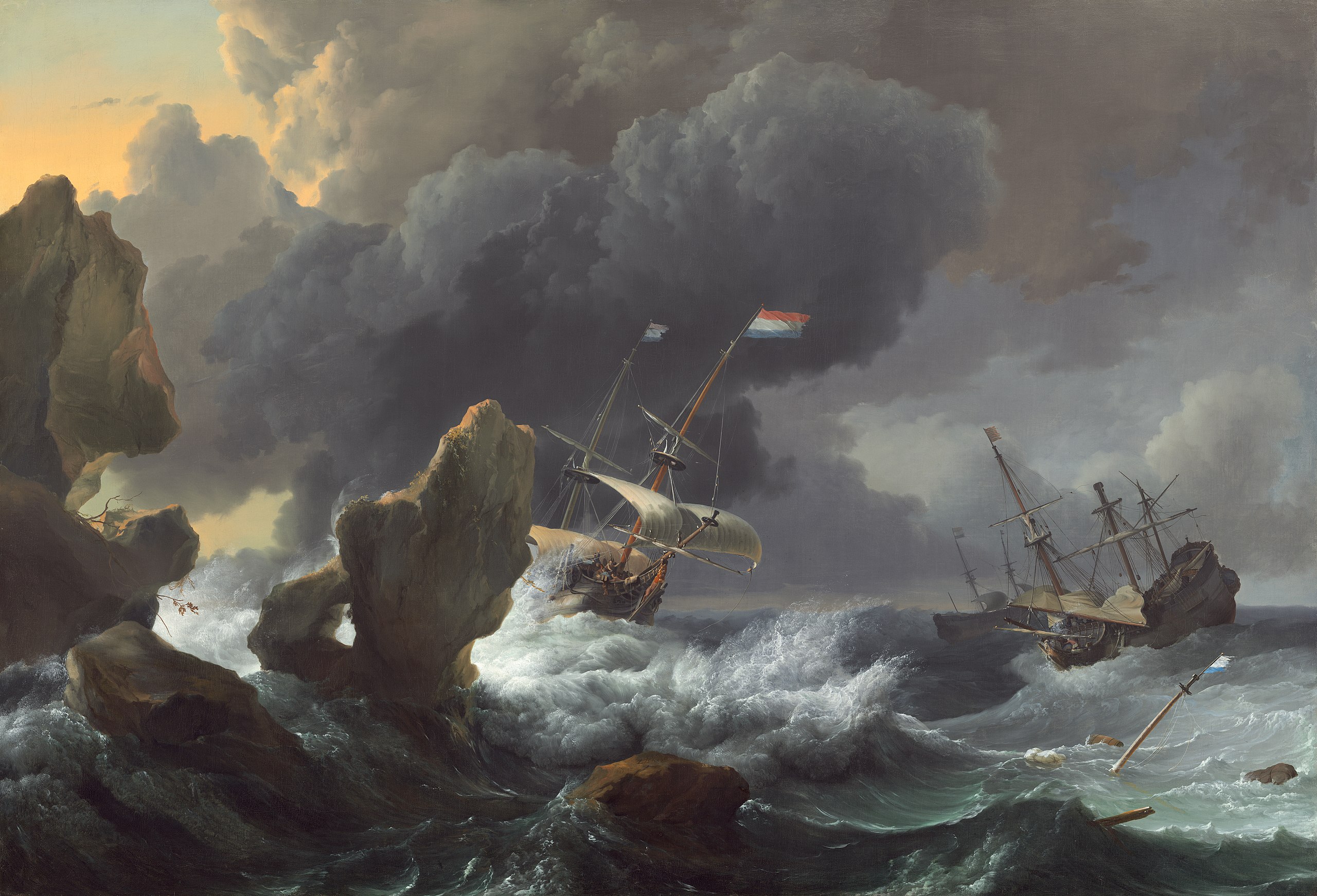 Barcos en peligro frente a una costa rocosa by Ludolf Backhuysen - 1667 - 114,3 x 167,3 cm National Gallery of Art