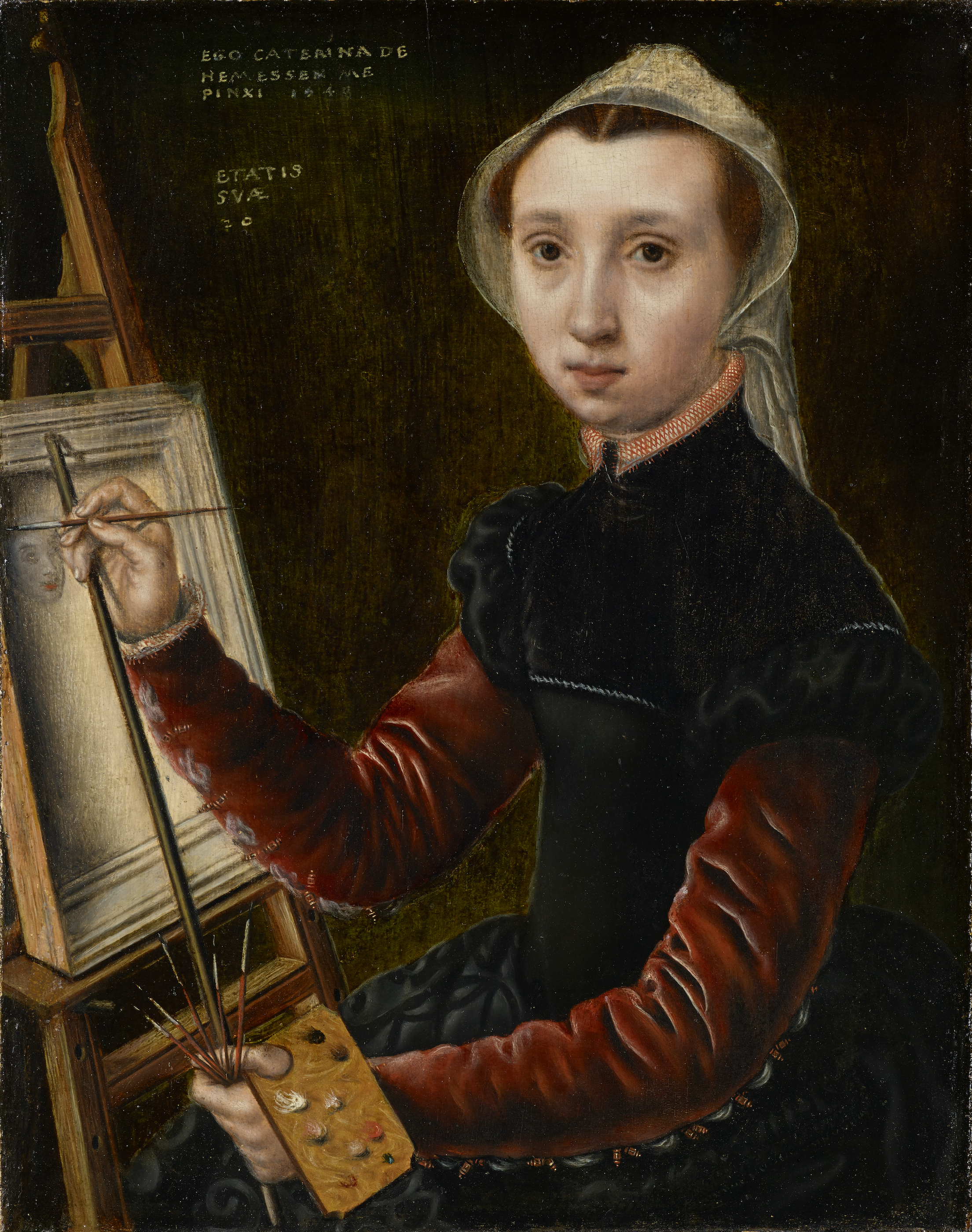 صورة ذاتية أمام حامل لوحة by Catharina van Hemessen - 1548 - الأبعاد: 32.2 × 25.2 سم 