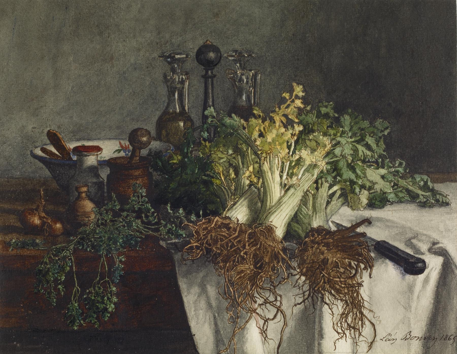 Natura moartă cu țelină by Léon Bonvin - 1865 - 16.67 × 22.07 cm 
