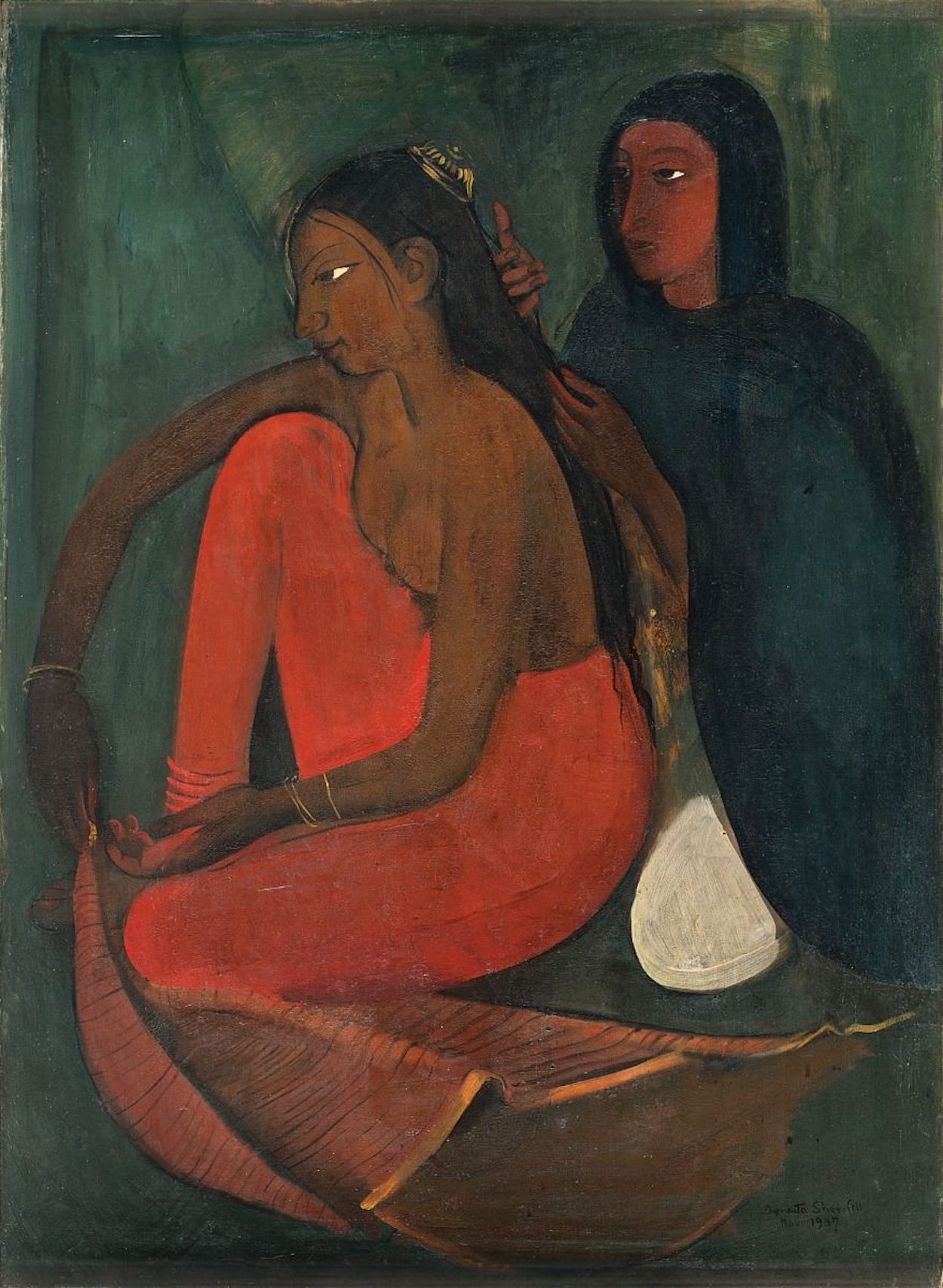 Dressing the Bride by Amrita Sher-Gil - 1937 - 95.2 x 70.4 cm private collection