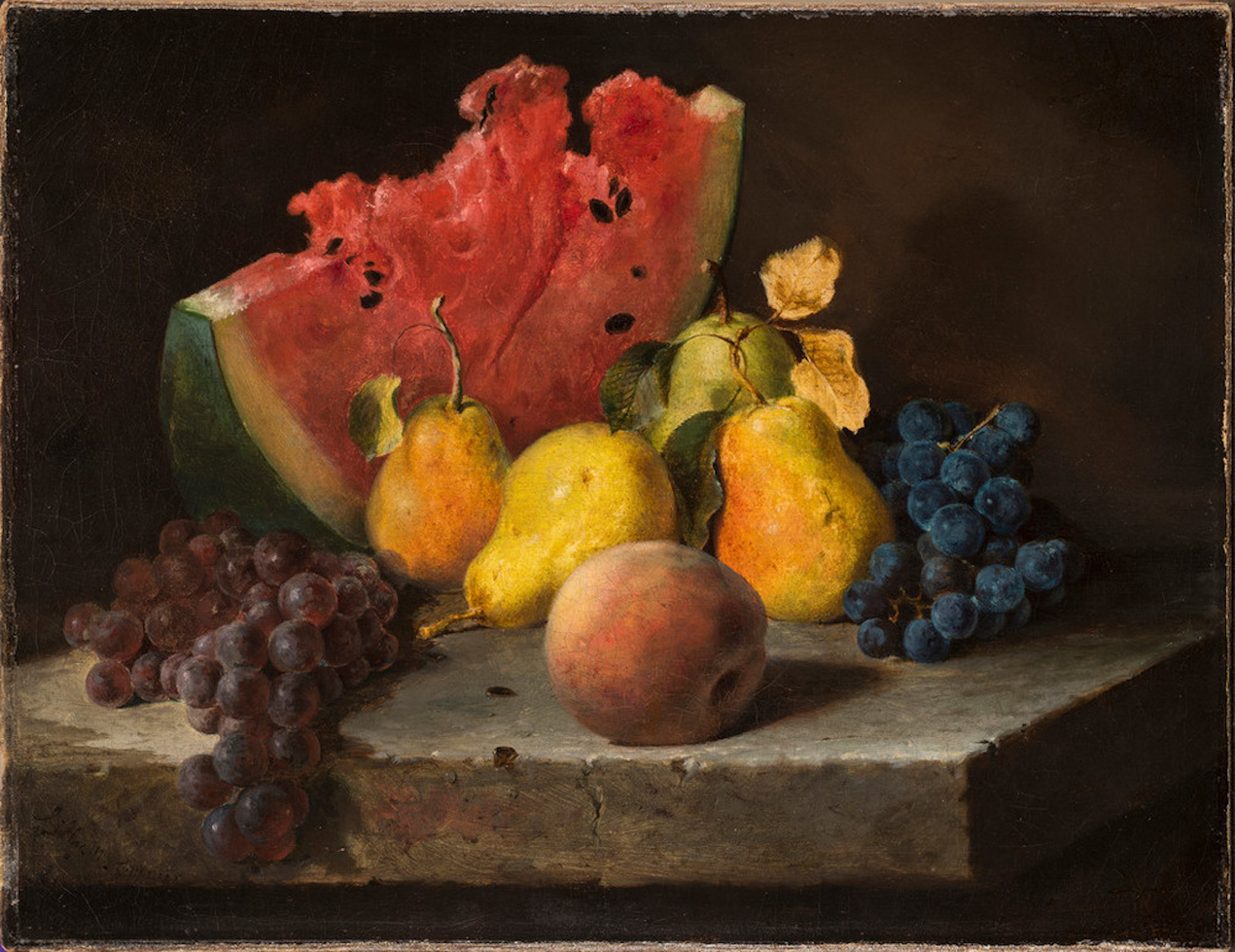 Still Life with Watermelon, Pears, Grapes by Lilly Martin Spencer - 1860 - 33 x 43.5 cm National Museum of Women in the Arts