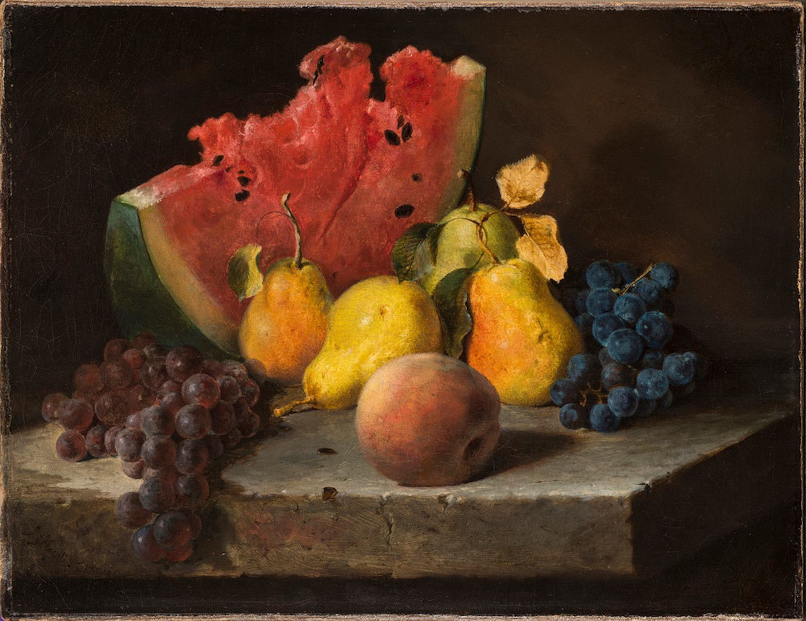 Натюрморт із кавуном, грушами, виноградом by Lilly Martin Spencer - 1860 - 33 x 43.5 см 