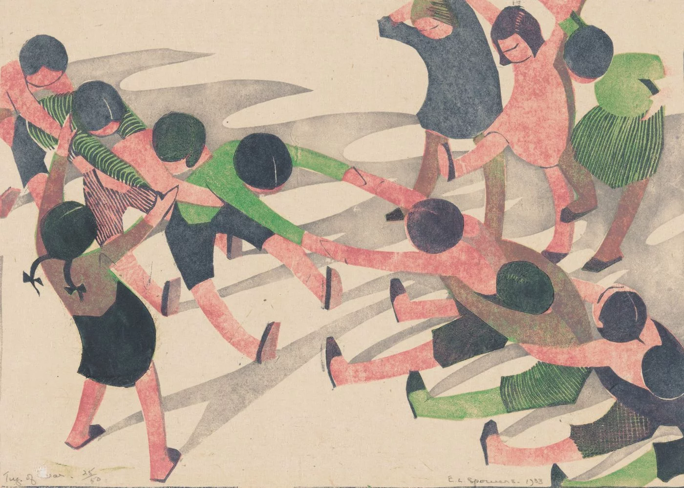 Tug of War (touwtrekken) by Ethel Spowers - 1933 - 28,2 x 22,4 cm 