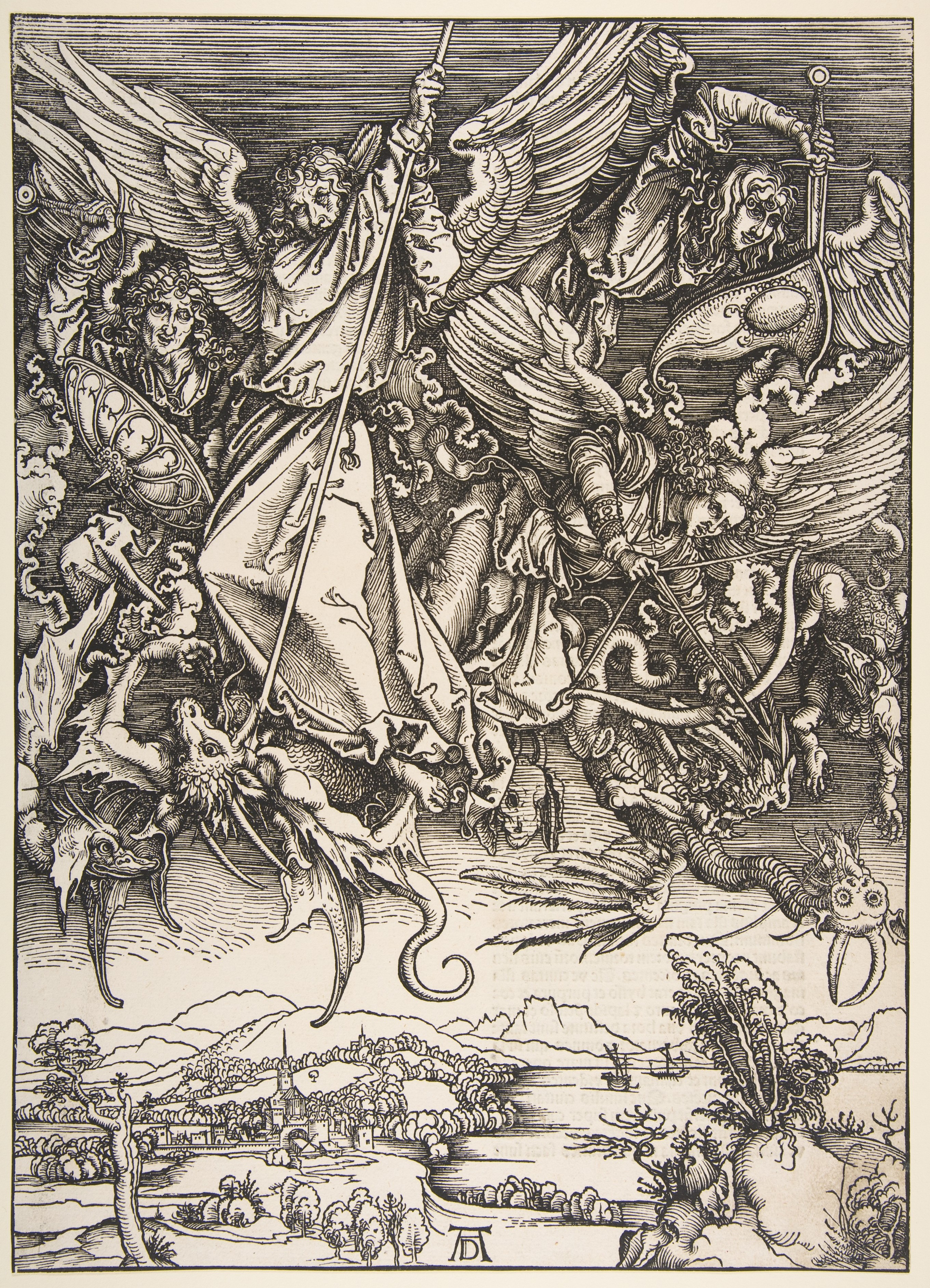 Aziz Mikail Ejderhayla Savaşıyor by Albrecht Dürer - yapımı yaklaşık 1496-1498, basımı 1511 - 39,1 x 28 cm 