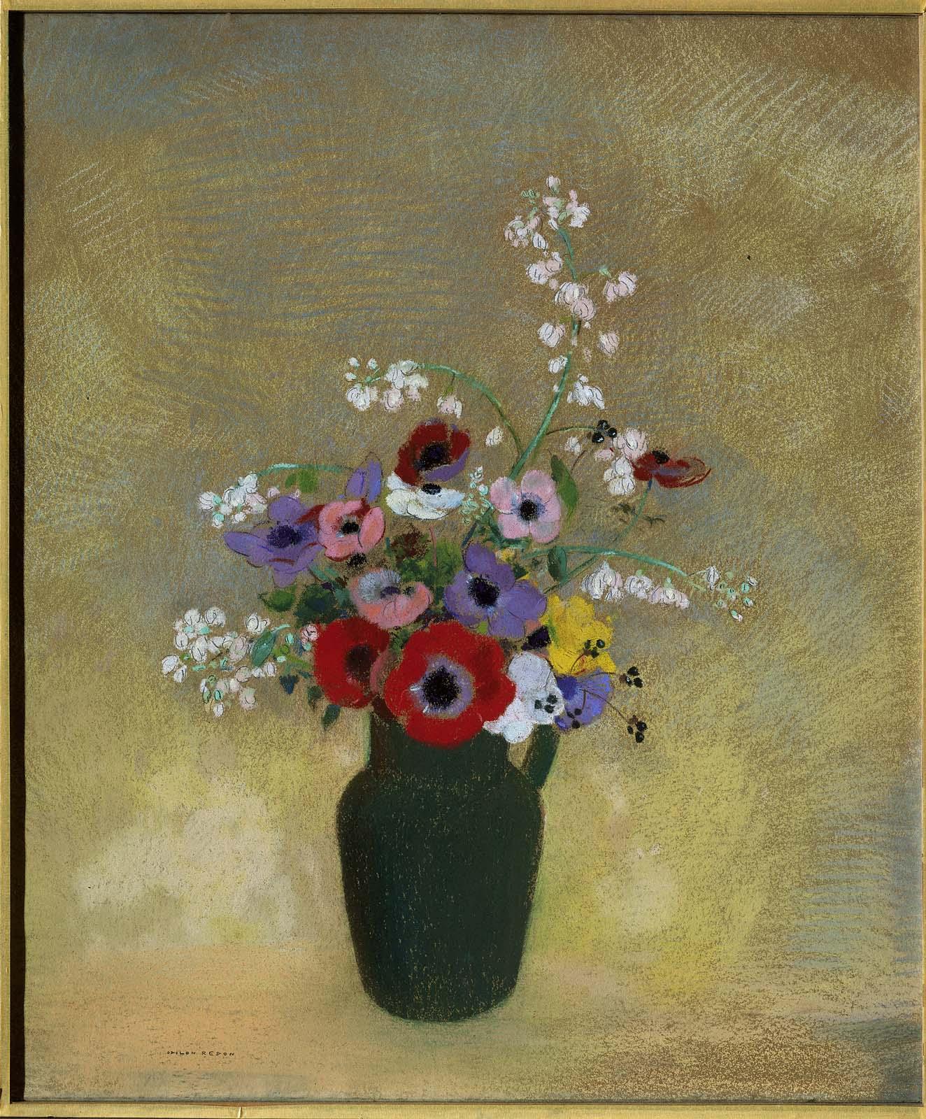 Большая зелёная ваза со смешанными цветами by Odilon Redon - 1910-1912 - 74,3 x 62,2 см 