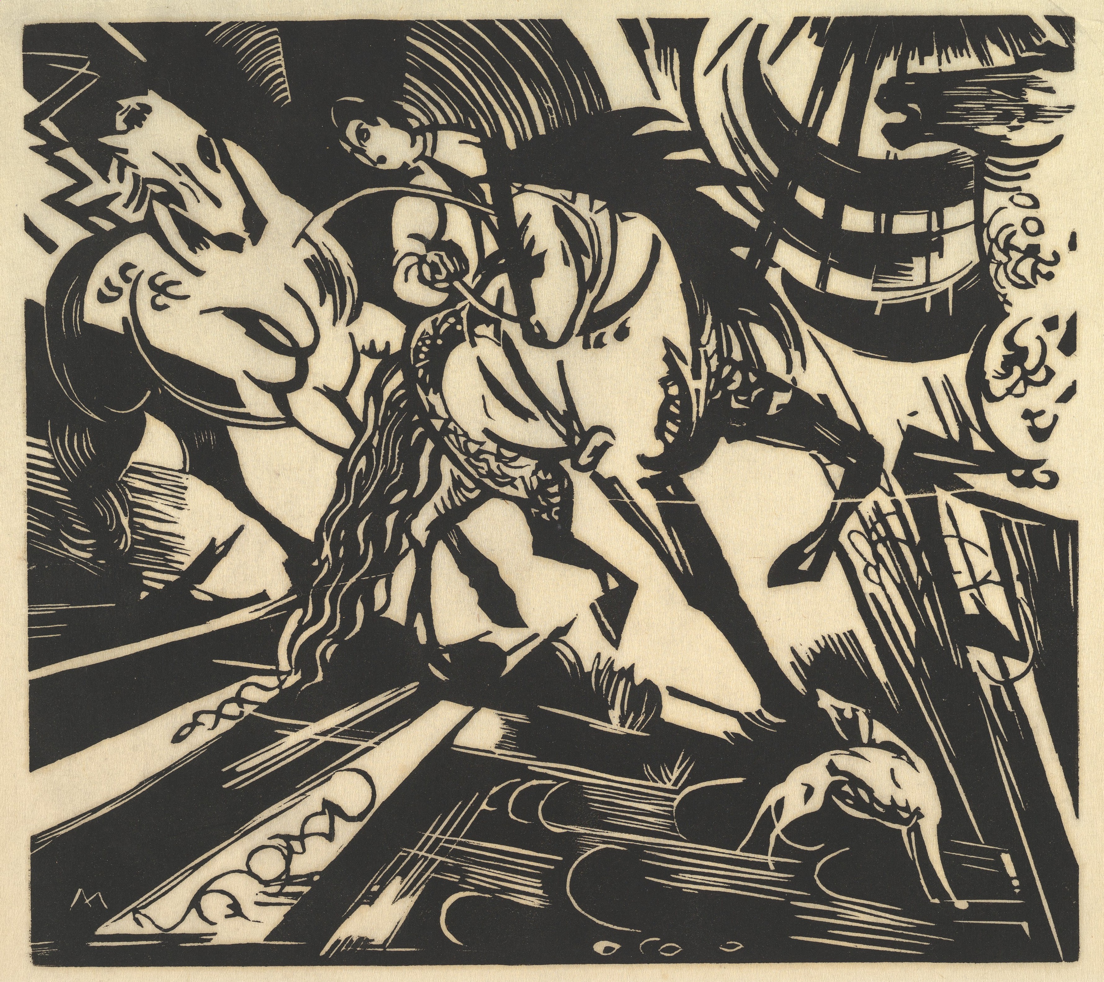 مدرسة ركوب الخيل by Franz Marc - 1913 - الأبعاد: 27 × 29 شم 