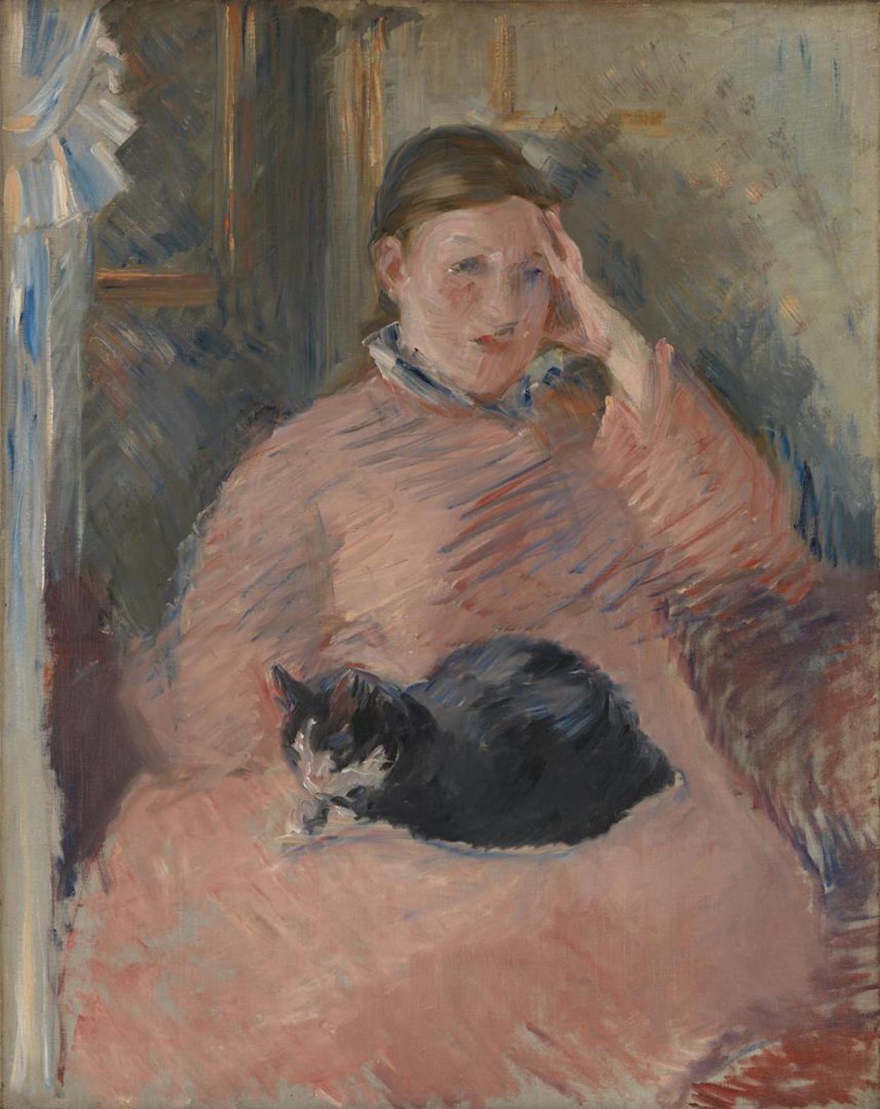 Mujer con un gato by Édouard Manet - 1880-2 - 92.1 × 73 cm Galería Nacional