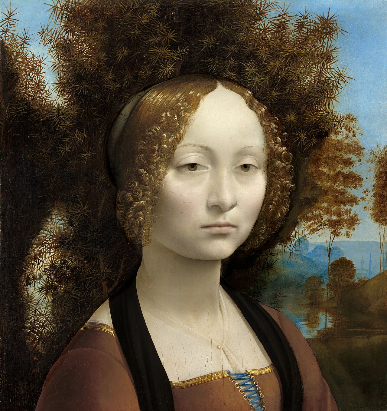 Ginevra de' Benci by Leonardo da Vinci - c. 1474–1478 - 38.1 × 37 cm 