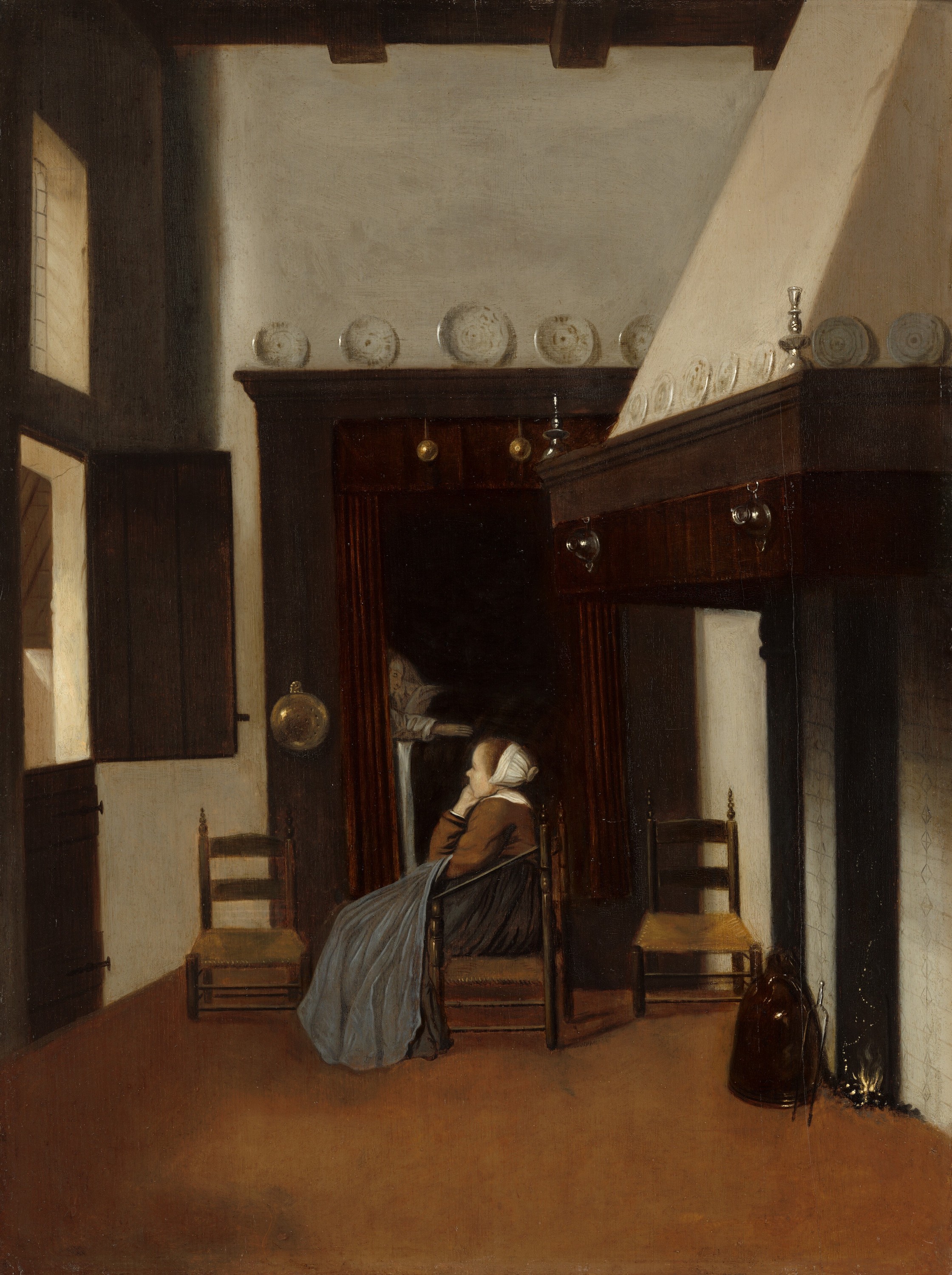 内景中的年轻女人 by 雅各布斯 弗雷尔 - c. 1660 - 55.7 × 41.3 cm 