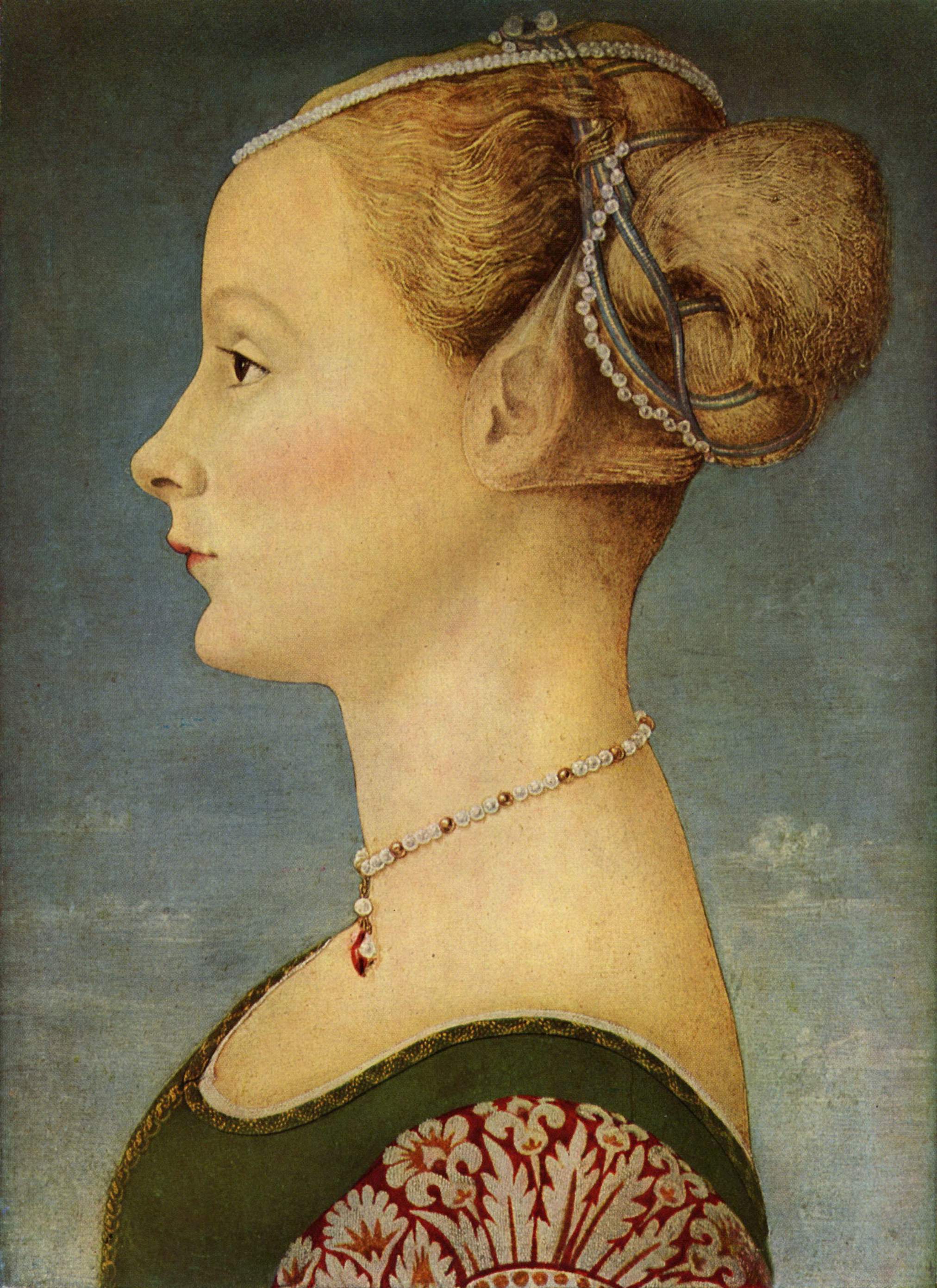 若い女性の肖像 by Antonio and Piero del Pollaiolo - 1470年頃 - 32.7 x 45.5 cm 
