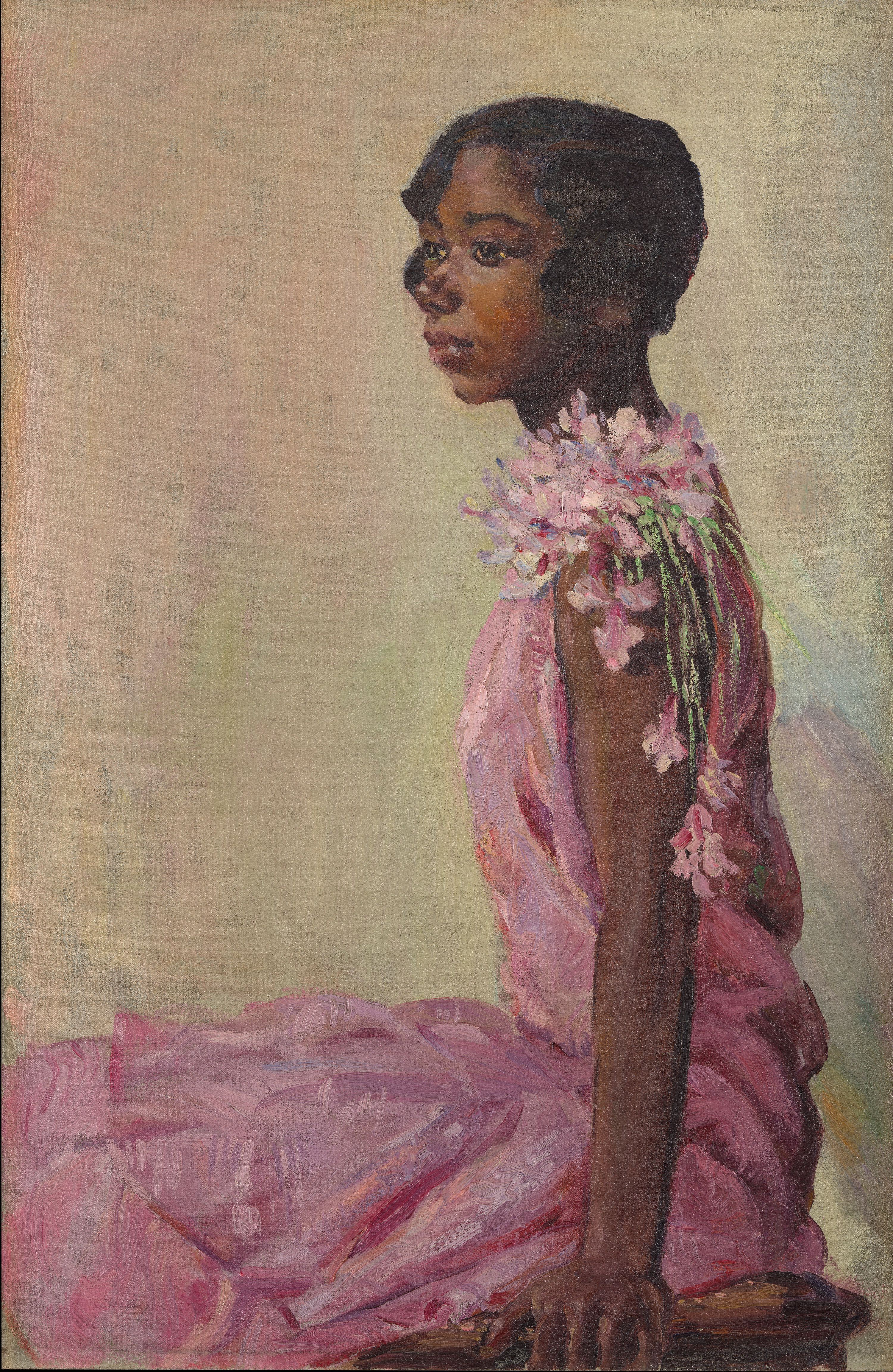 Fata în rochie roz by Laura Wheeler Waring - 1927 