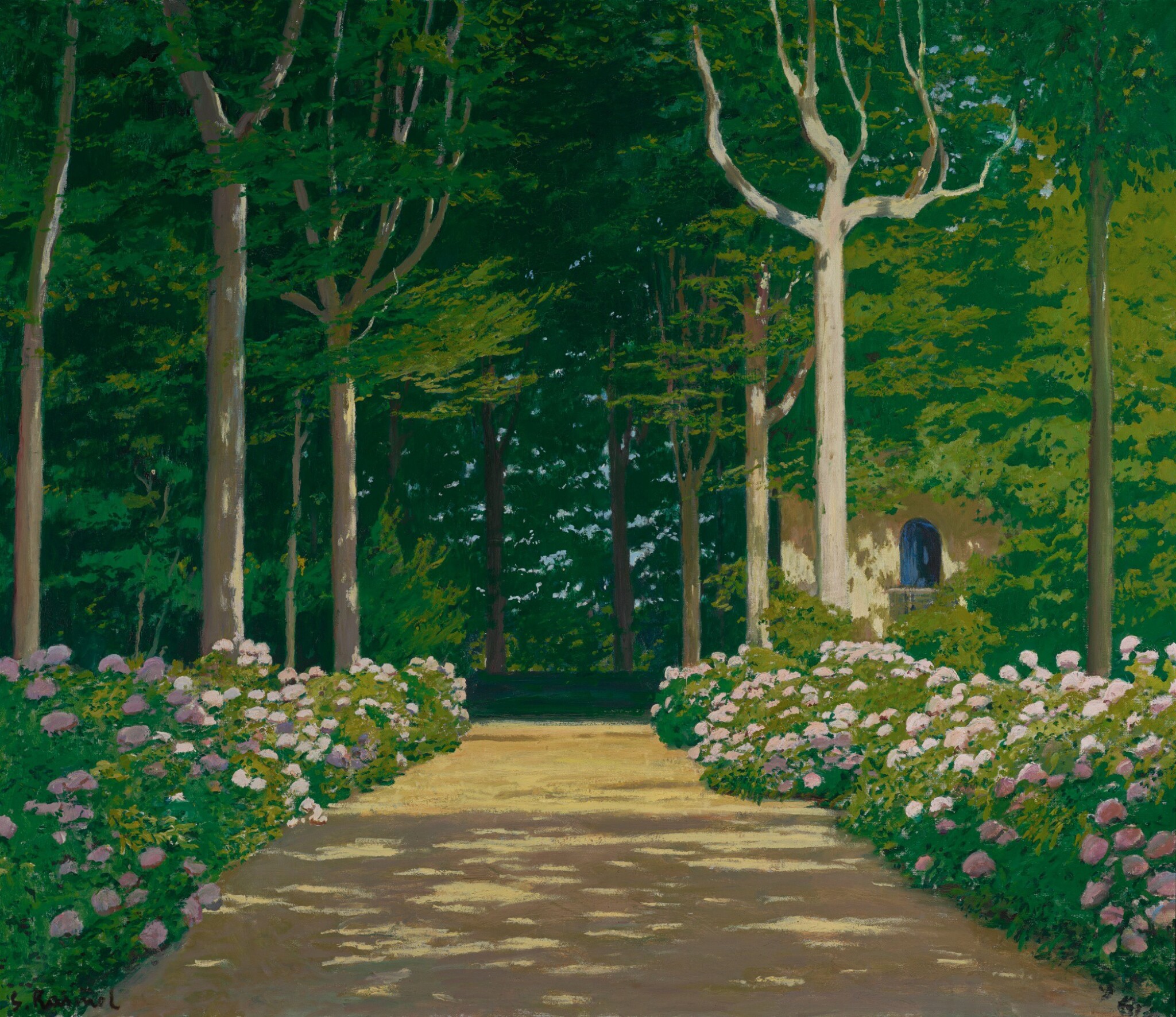 Hortensias sur un chemin de jardin by Santiago Rusiñol - Avant 1929 - 98.5 x 115 cm collection privée