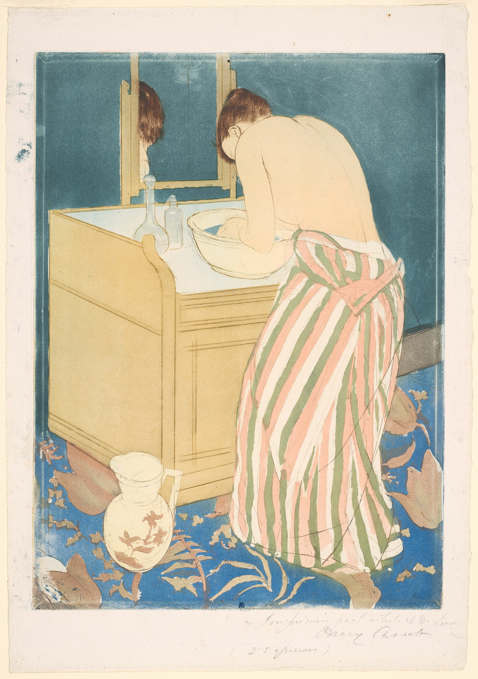استحمام المرأة by Mary Cassatt - ١٨٩٠ _ ١٨٩١ - ٢٦.٧ ×٣٦.٤ سم 