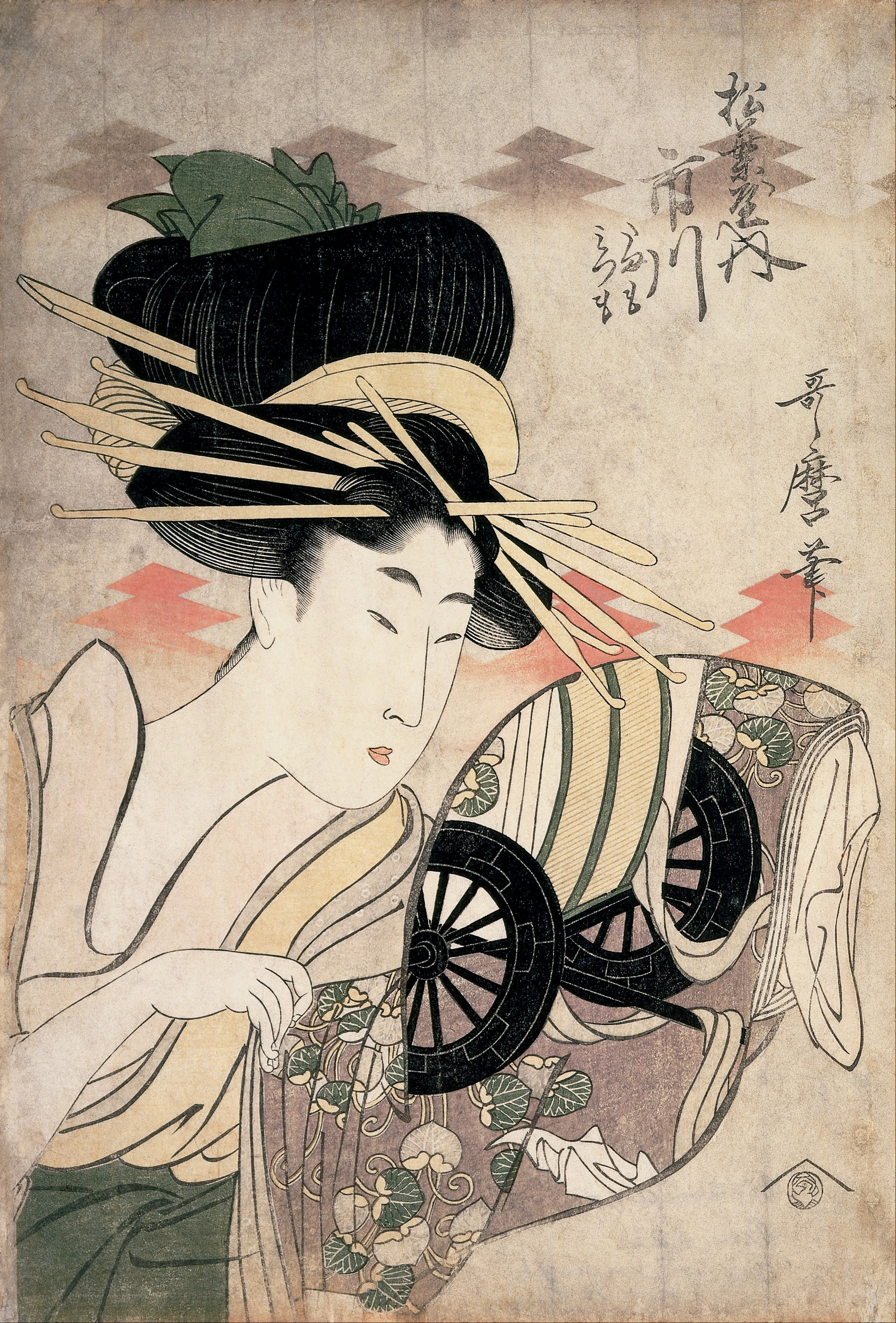 松葉座內的市川名妓 by Kitagawa Utamaro - 1790年代 - 37.9 x 25.4 釐米 