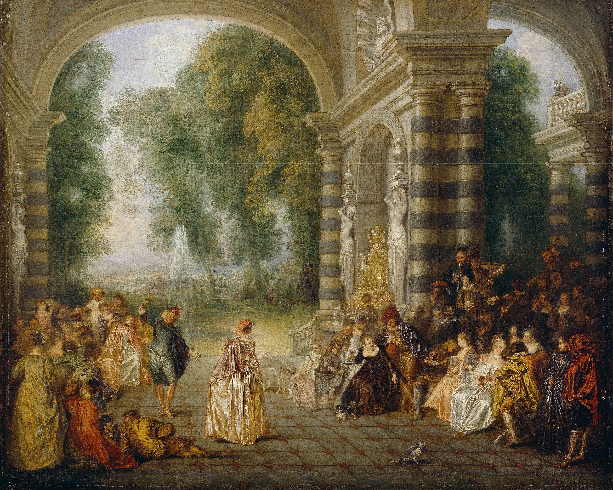 舞会的乐趣 by 安托万 瓦托 - 约1715-1717年 - 52.5 x 65.2 cm 达利奇美术馆