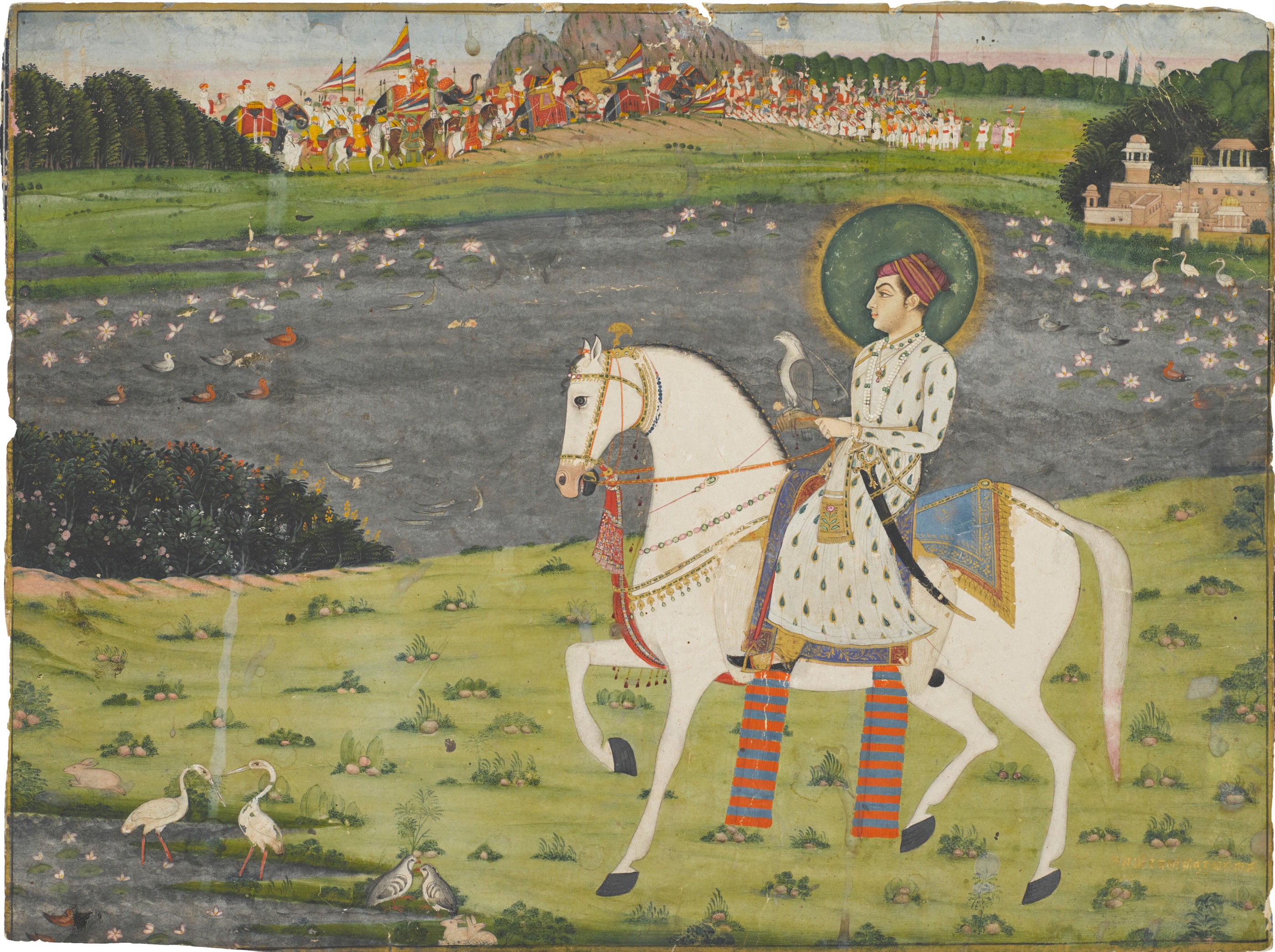 एक राजकुमार सवारी पर by Unknown Artist - c. 1750 - 22.2 x 29.2 से.मी 