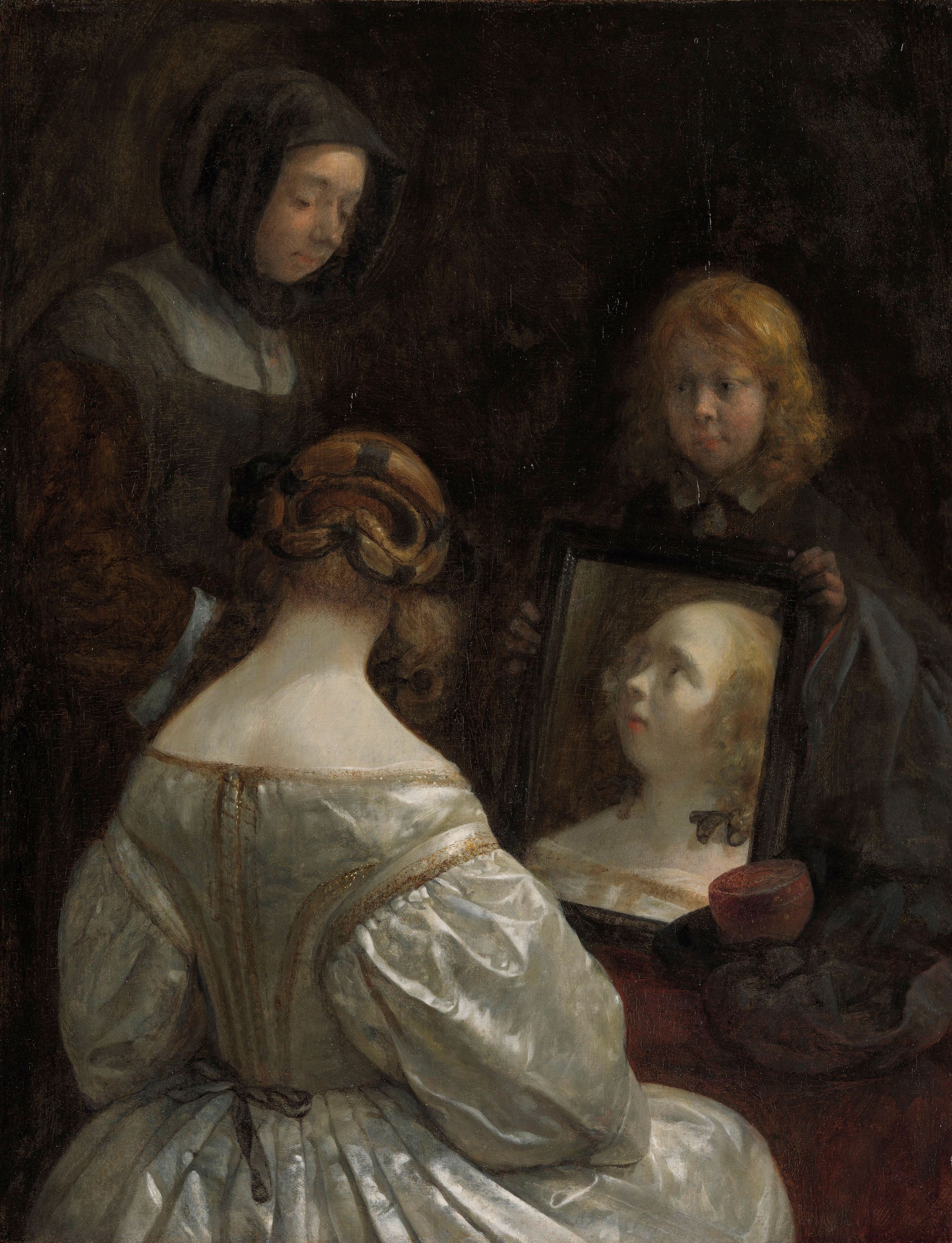 Femeie la oglindă by Gerard Ter Borch - cca. 1652 - 34.5 × 26 cm 